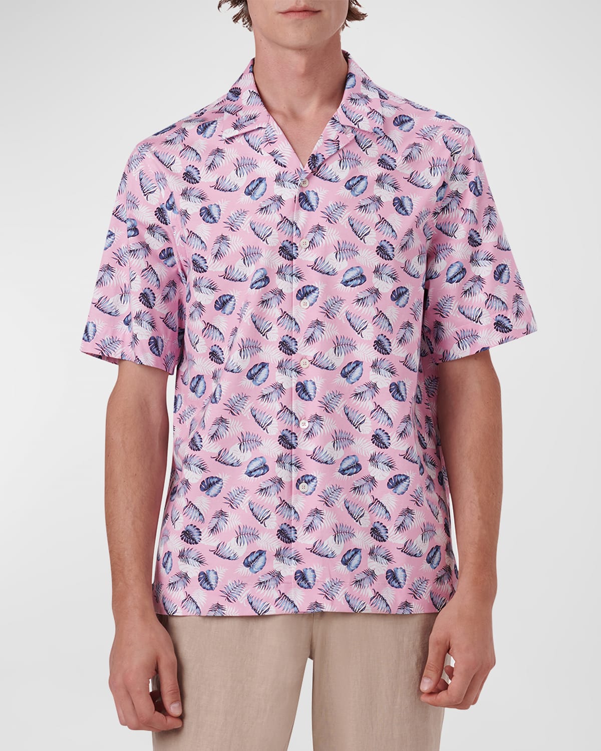 Bugatchi Men's Ooohcotton Tech Leaf-print Sport Shirt In Pink