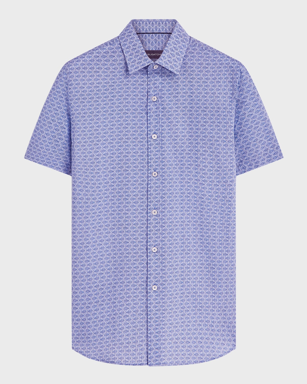 Men's Shaped Seersucker Fish-Print Sport Shirt