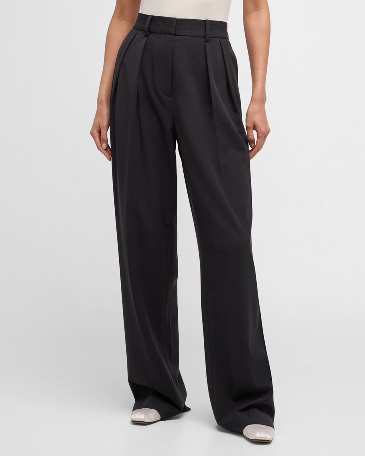 Shop Staud Luisa Pleated Straight-leg Pants In Black