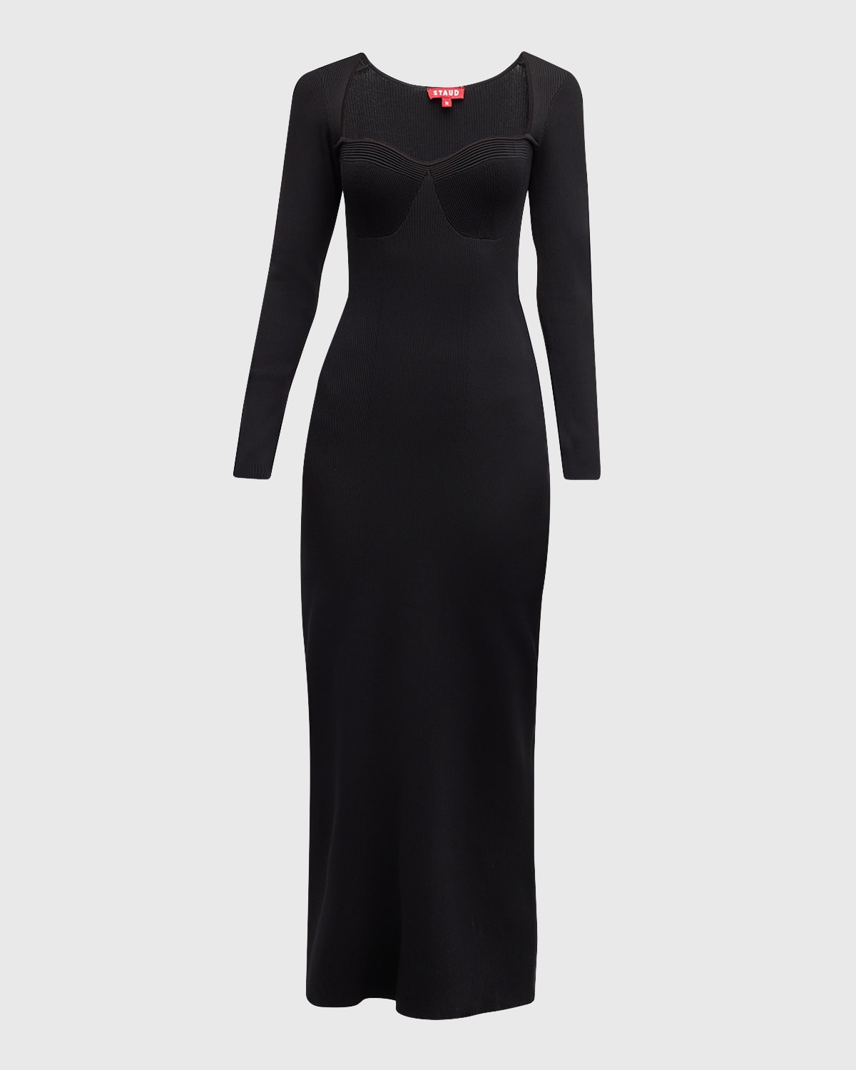 Staud Silhouette Long-sleeve Bustier Knit Maxi Dress In Black