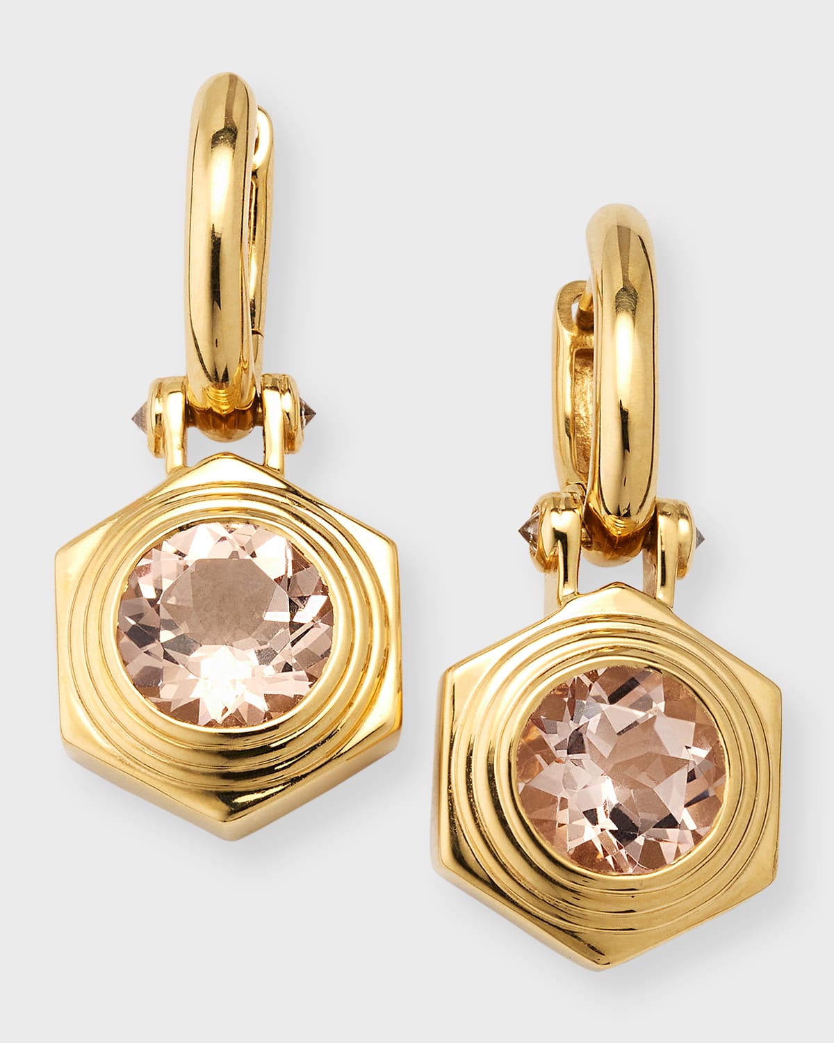 Hexed Drop Morganite and Diamond Huggie Earrings