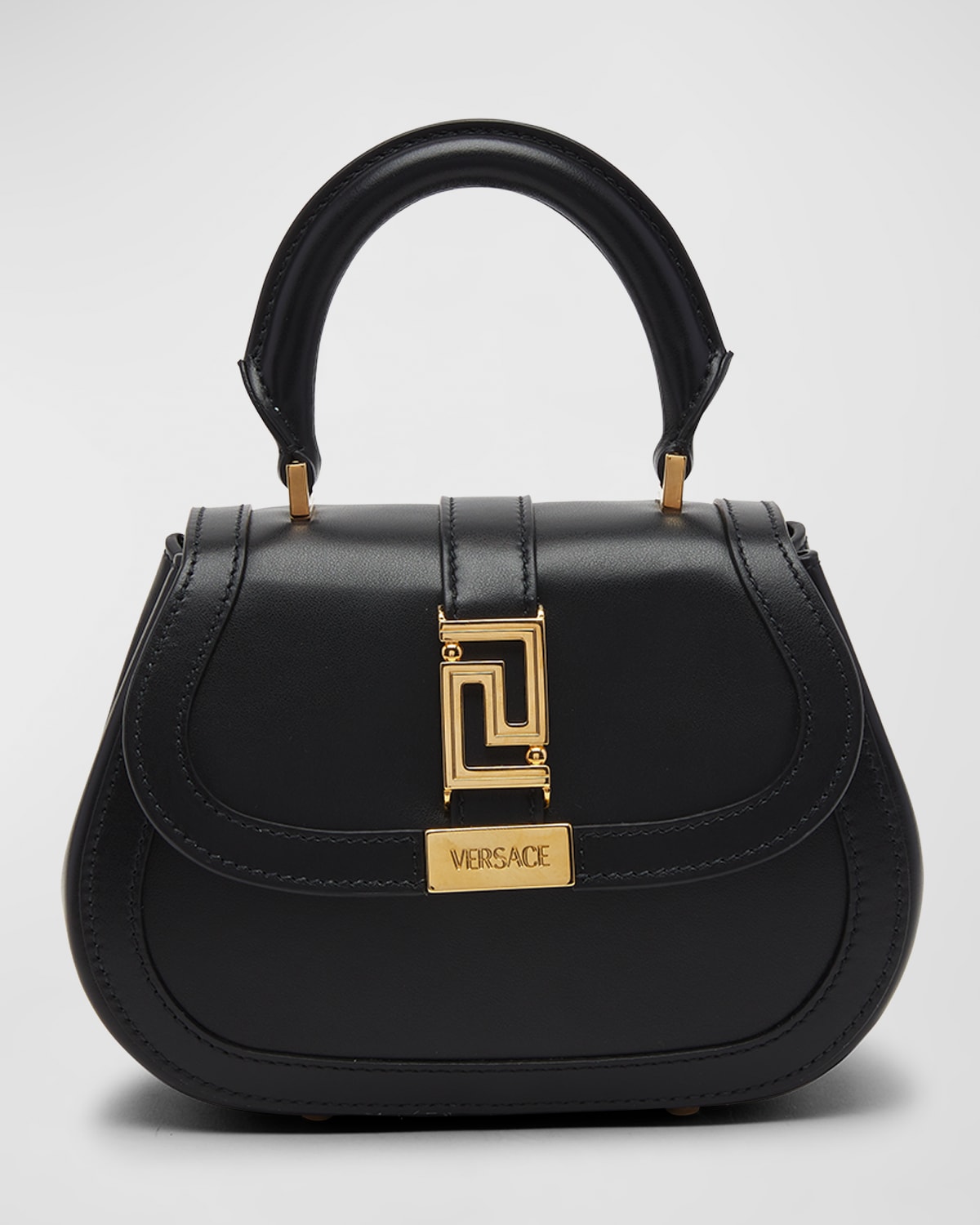 Versace Greca Goddess Mini Calfskin Top-handle Bag In 1b00v Black Versa