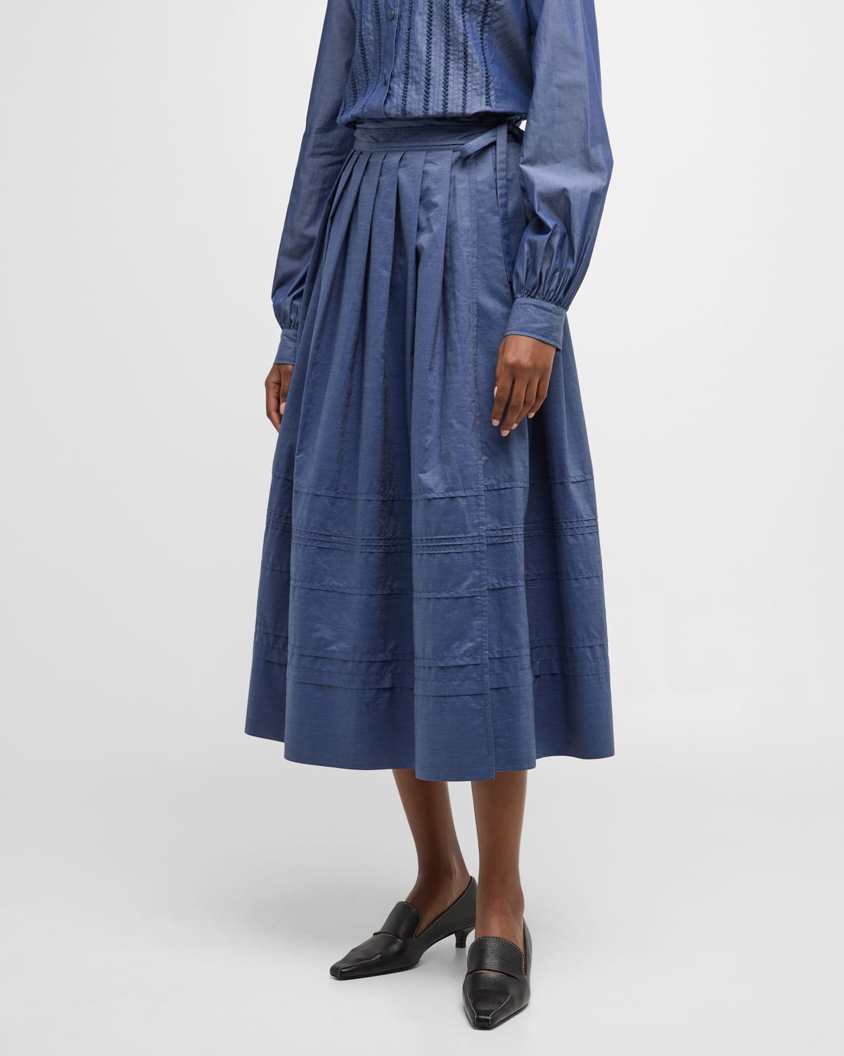 Aparejo Pleated A-Line Cotton Midi Skirt