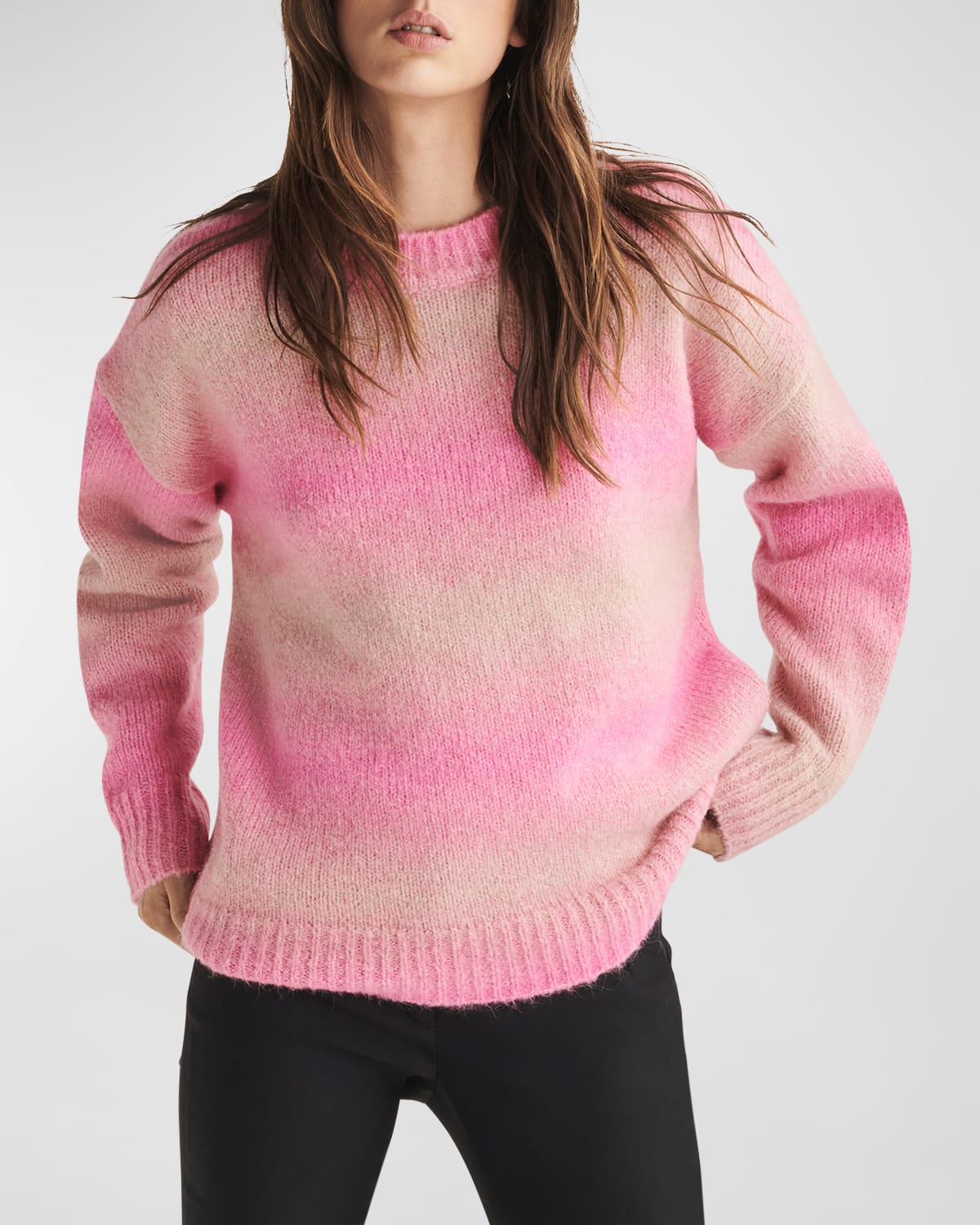 Rag & Bone Womens Long Sleeve Ribbed Trim Crewneck Sweater In Pink Multi