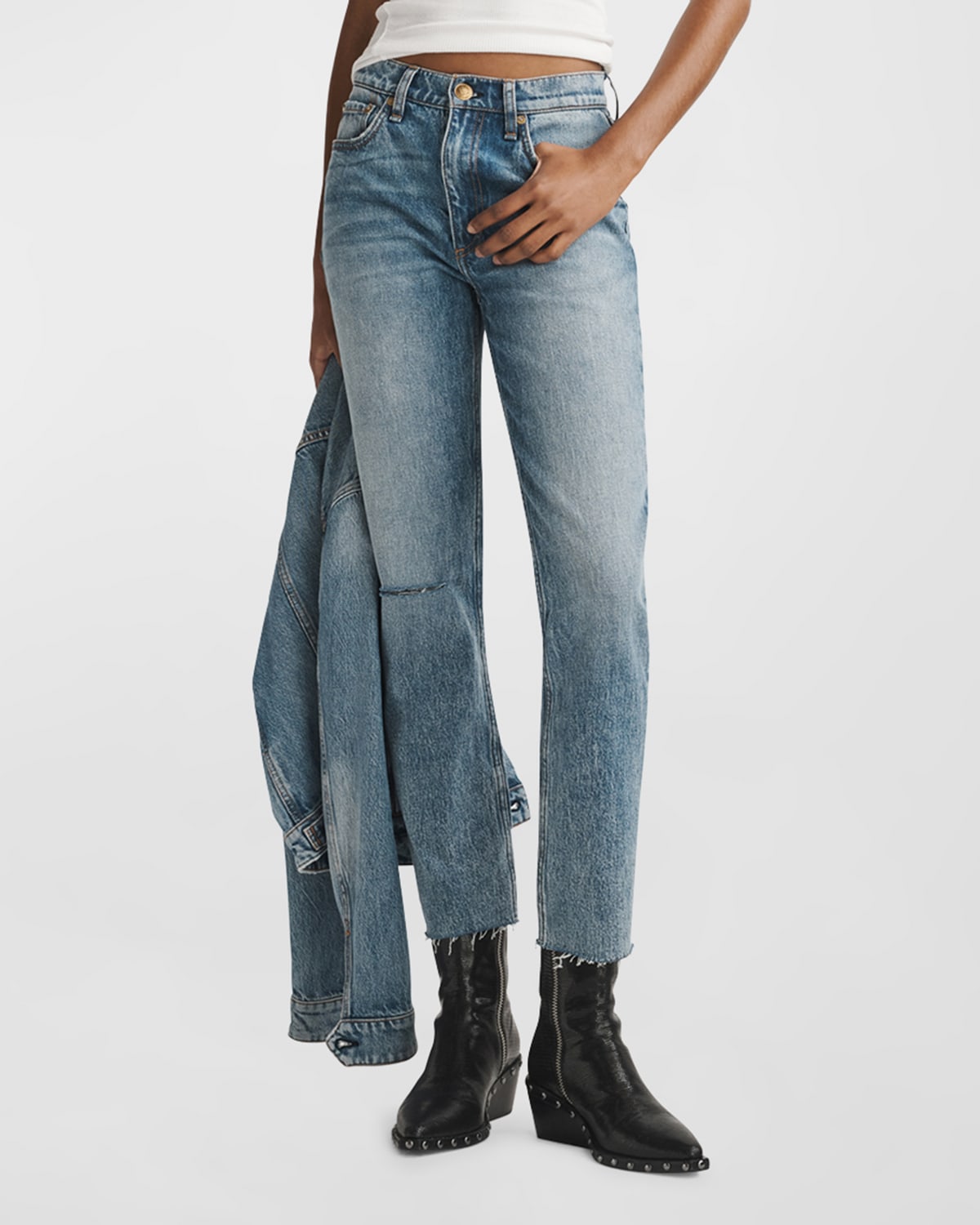 Shop Rag & Bone Wren Distressed Slim Straight Jeans In Riley-hole