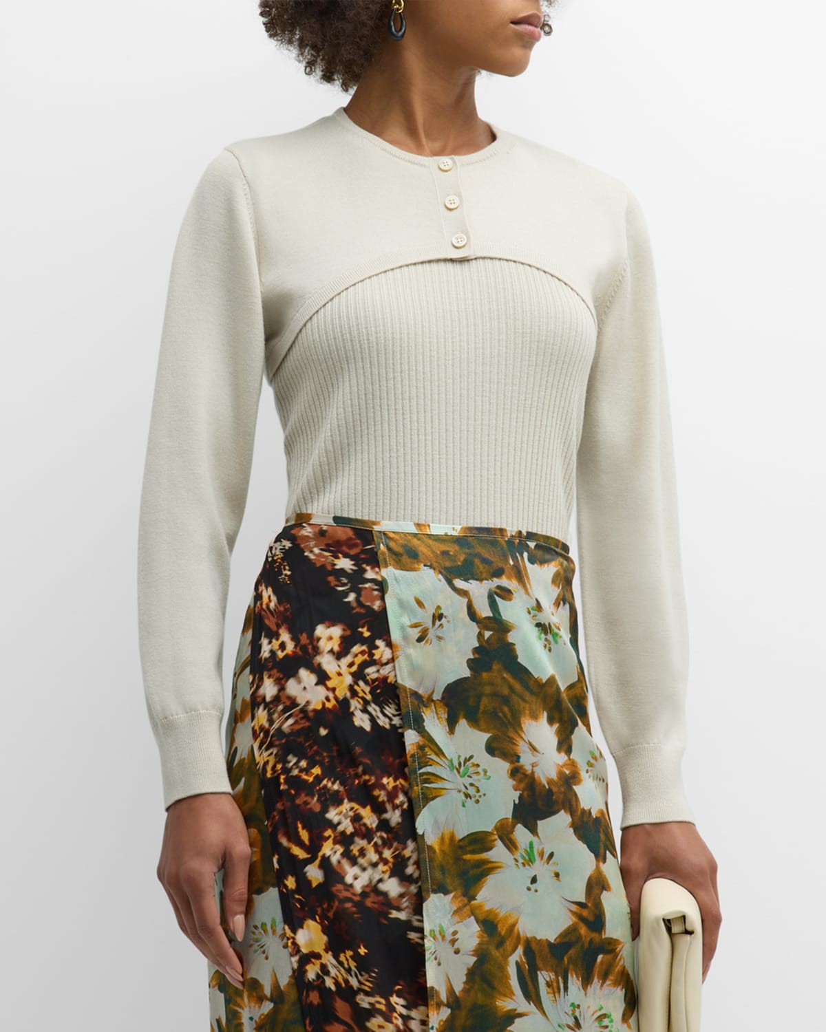 Dries Van Noten Tory Wool Knit Cardigan Shrug In Ecru