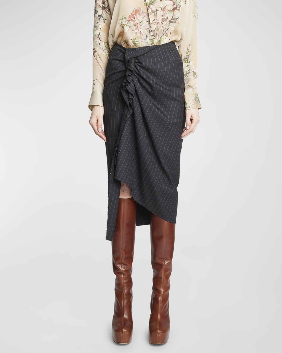 Dries Van Noten Ruffle Detailed Skirt In Anthracite