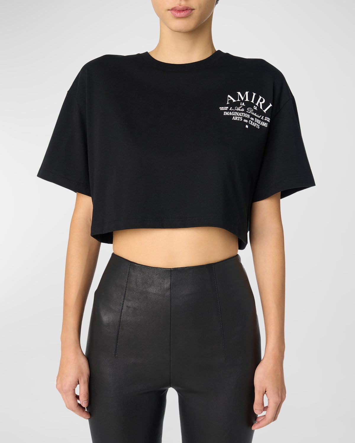 Amiri Logo Arts District Print Crop T-shirt In Black