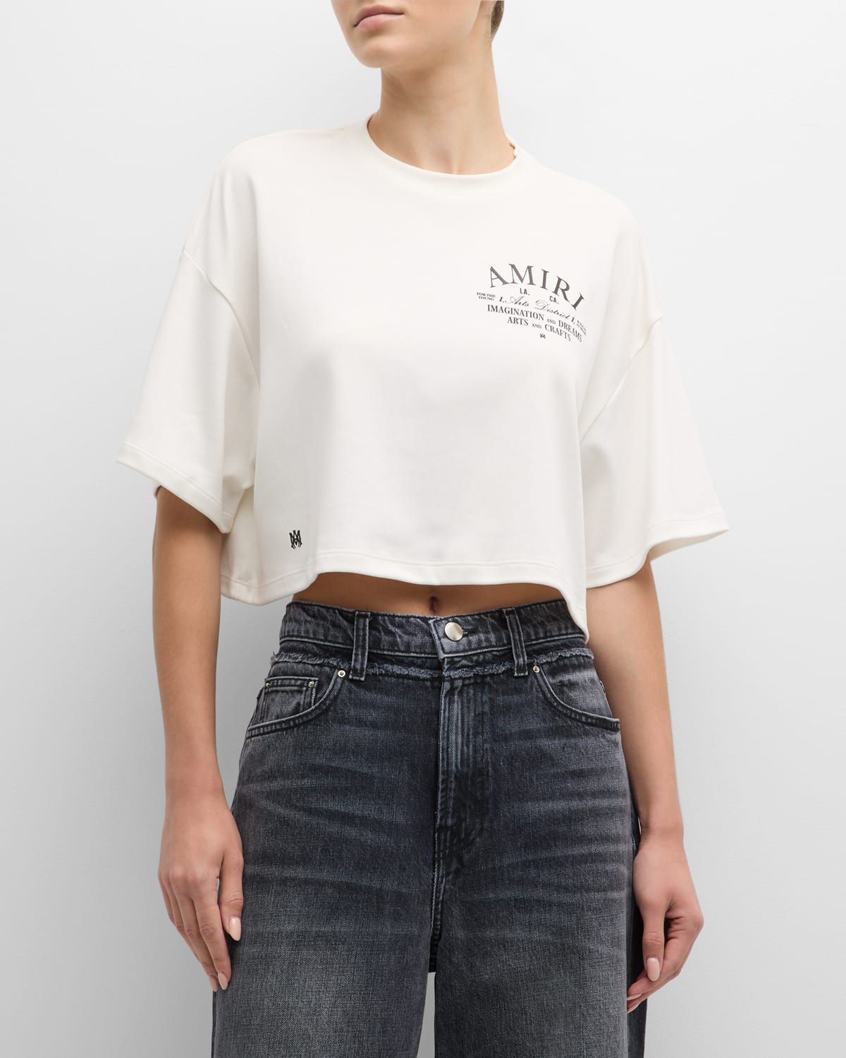 Amiri Logo Arts District Print Crop T-shirt In White