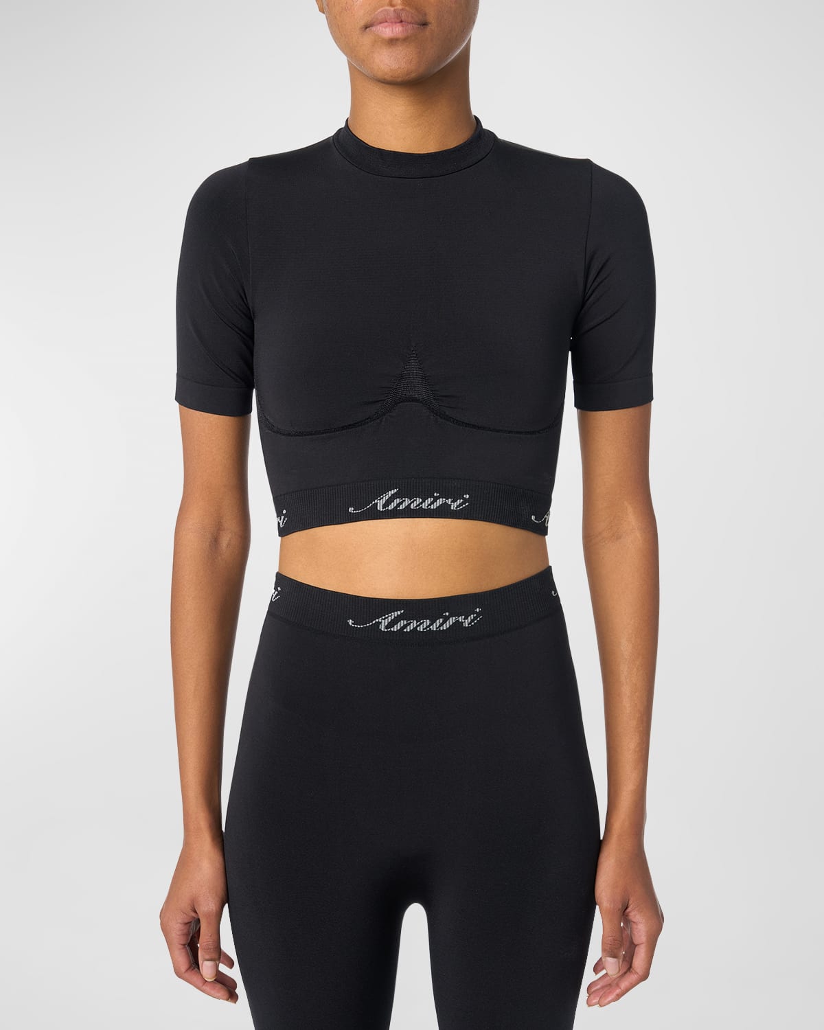 Amiri Logo Embroidered Seamless Crop Top In Black