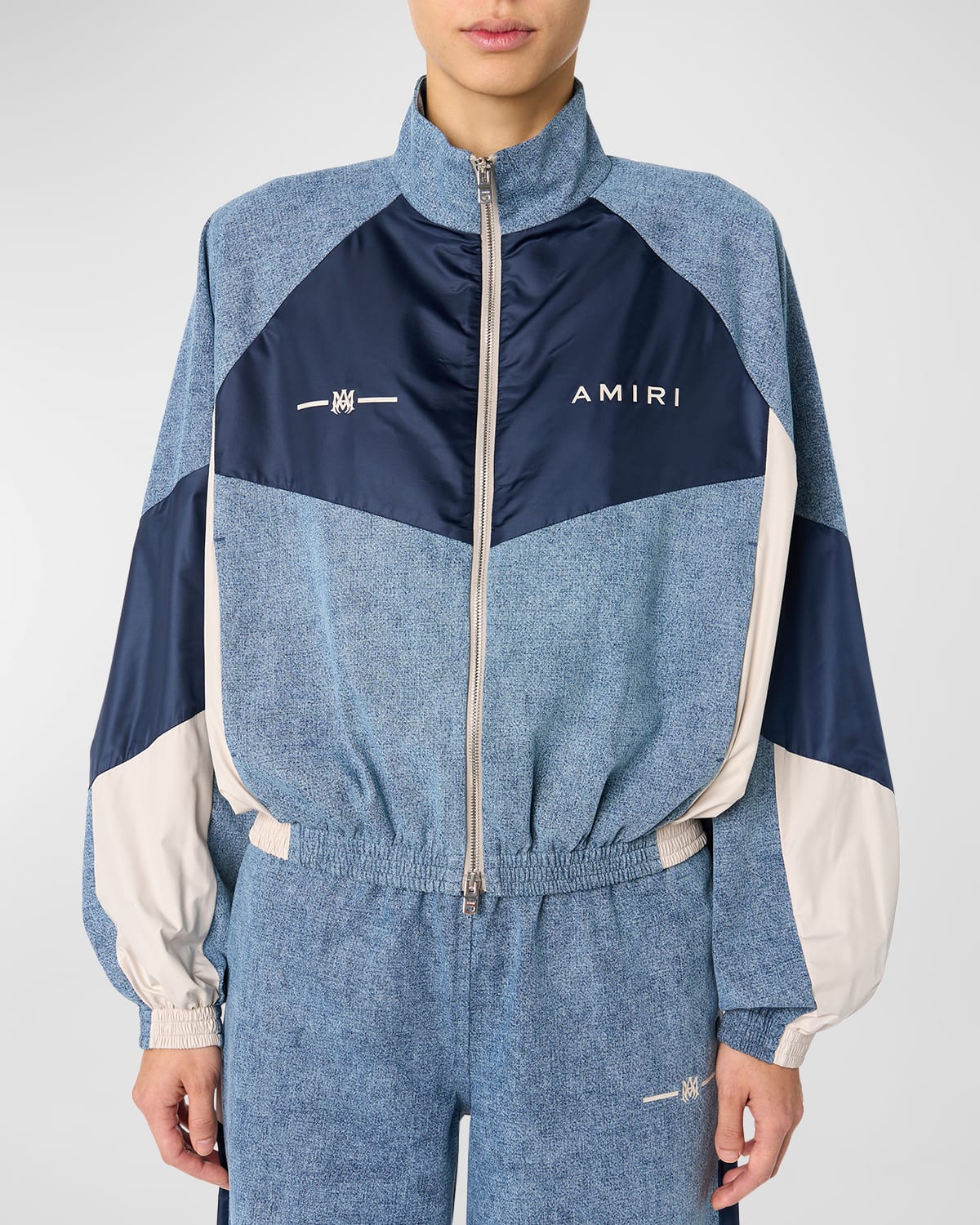 Amiri Chambray Retro Logo-print Track Jacket In Blue