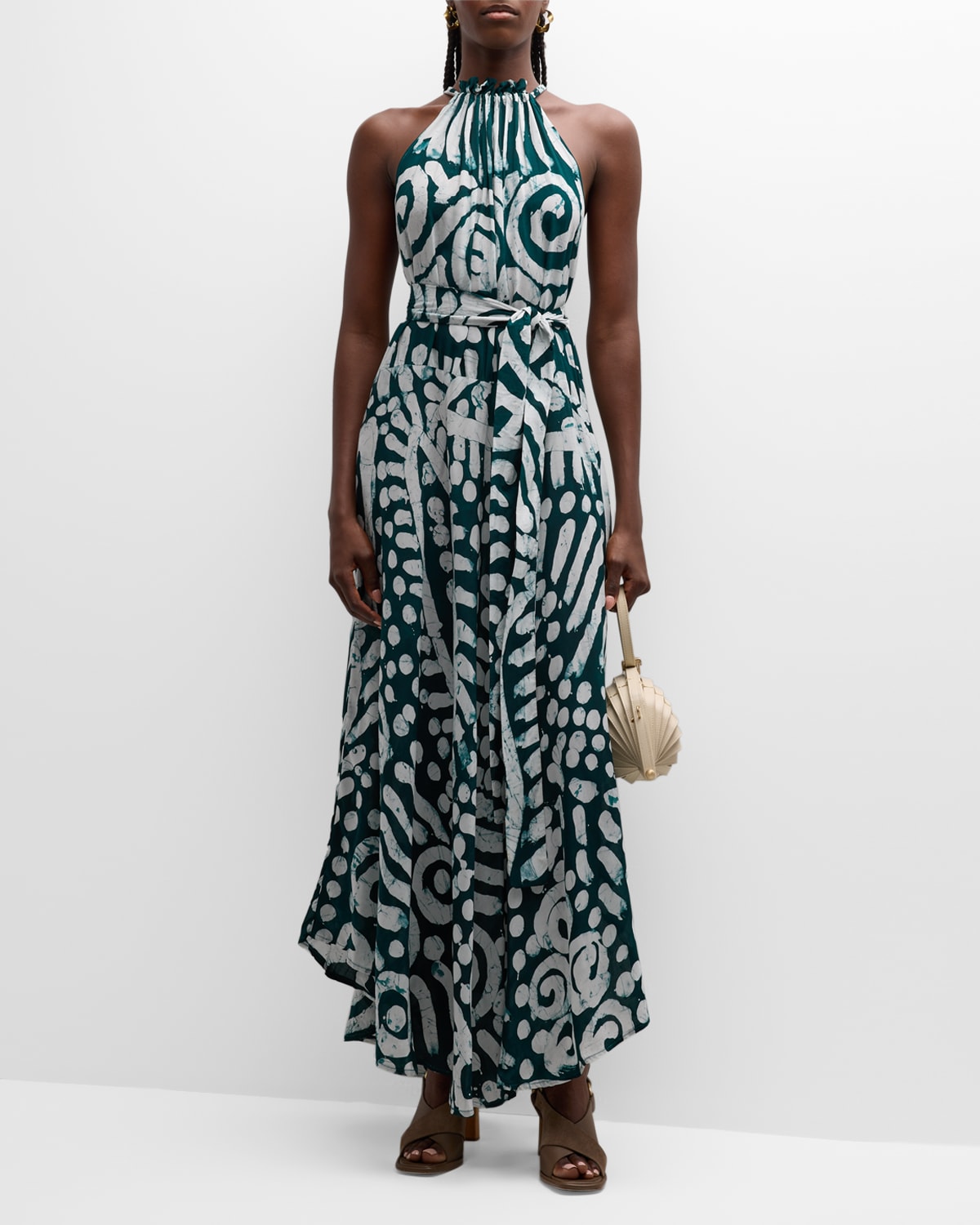 BUSAYO OPE TIE-BELT SLEEVELESS HALTER MAXI DRESS