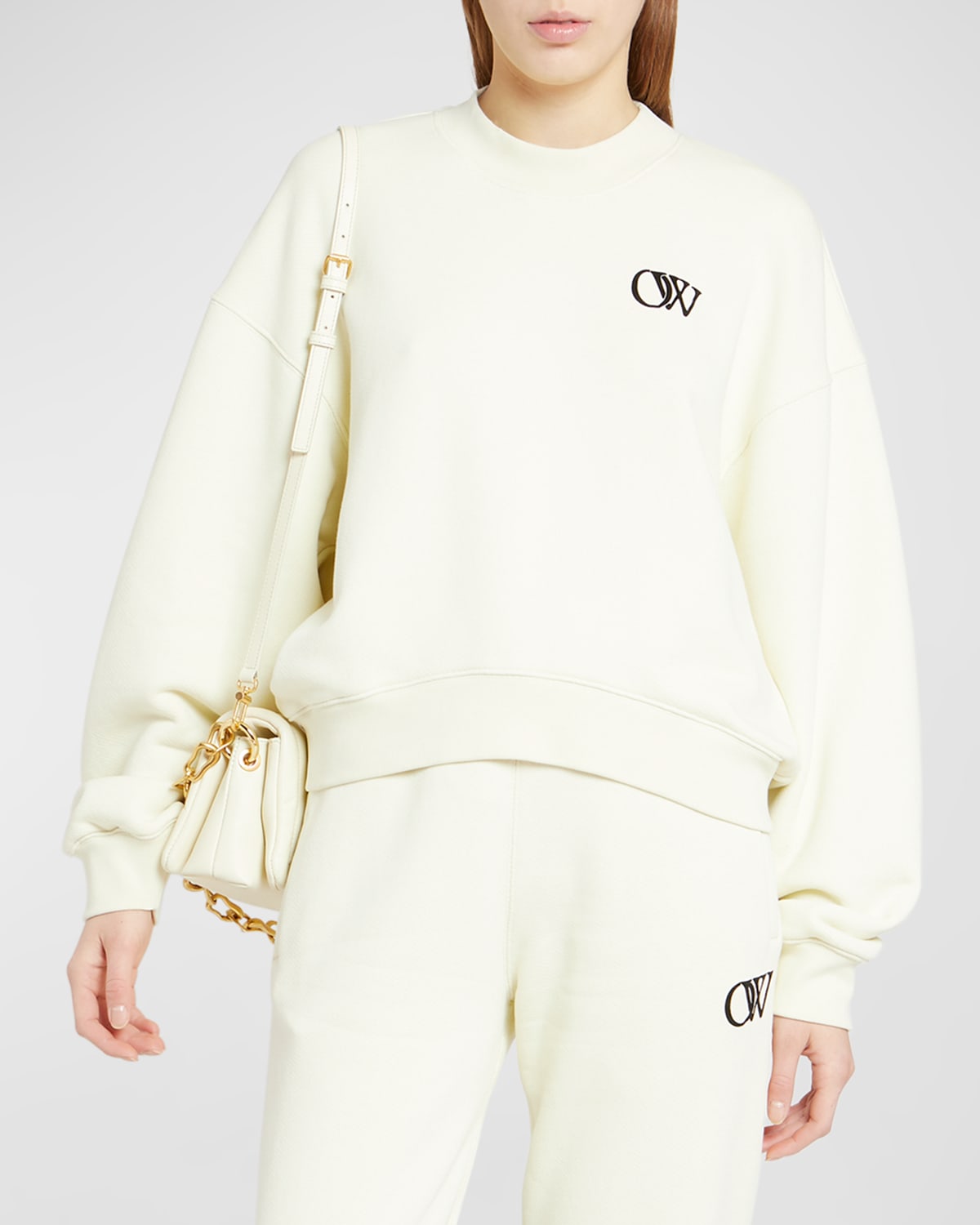 Off-white Flock Crewneck With Logo Detail In Beige Black