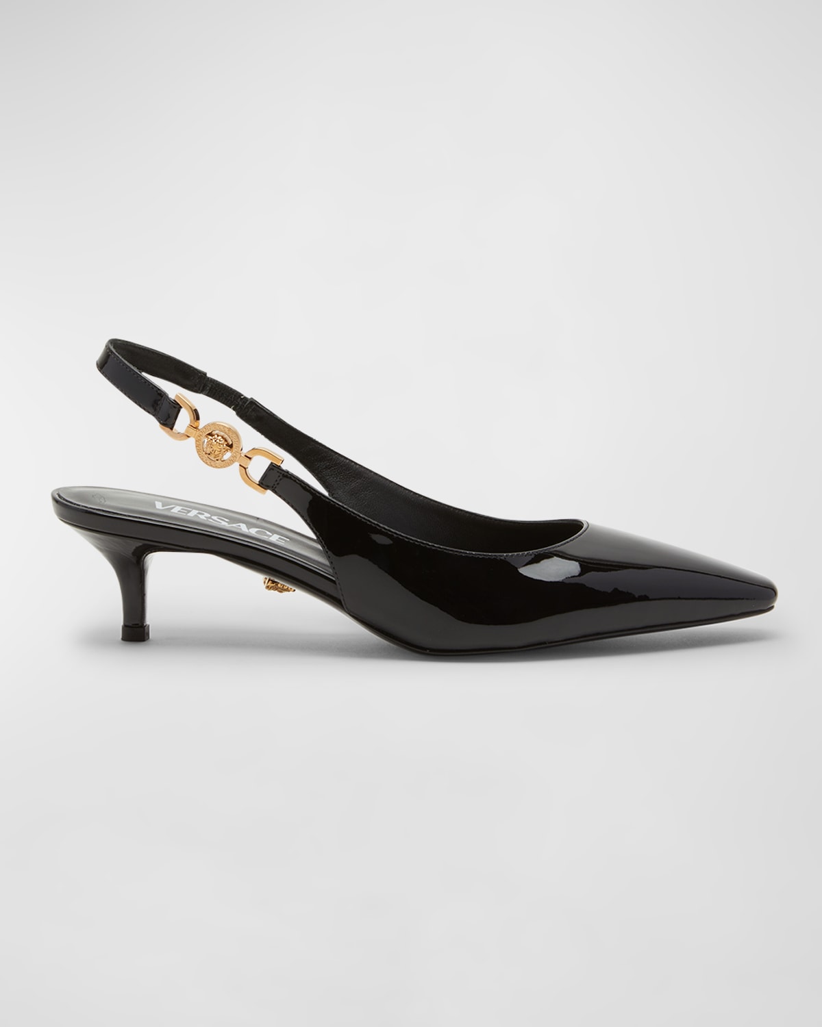 Medusa Patent Kitten-Heel Slingback Pumps