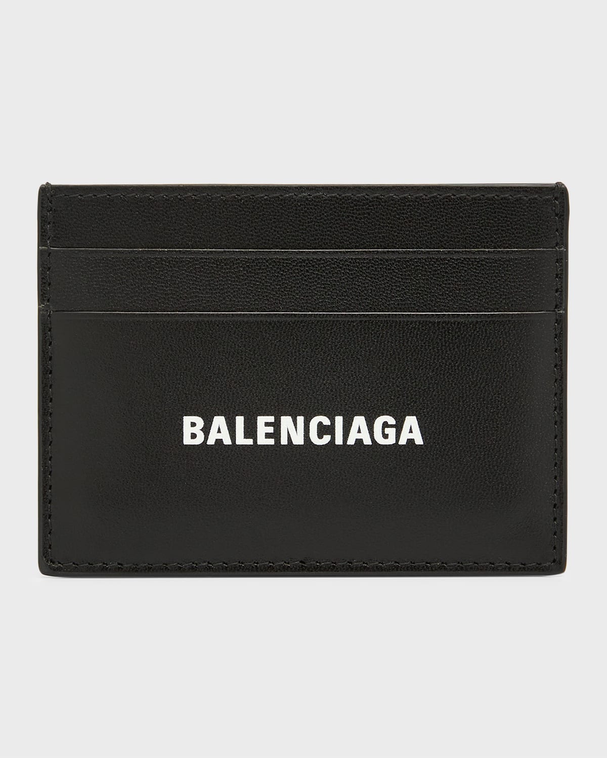 Shop Balenciaga Men's Logo Leather Card Case In 1090 Black/l White