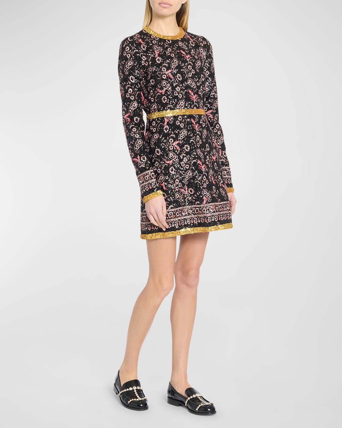 Giambattista Valli Popping Paisley-embroidered Sequinned Minidress In Blackrose