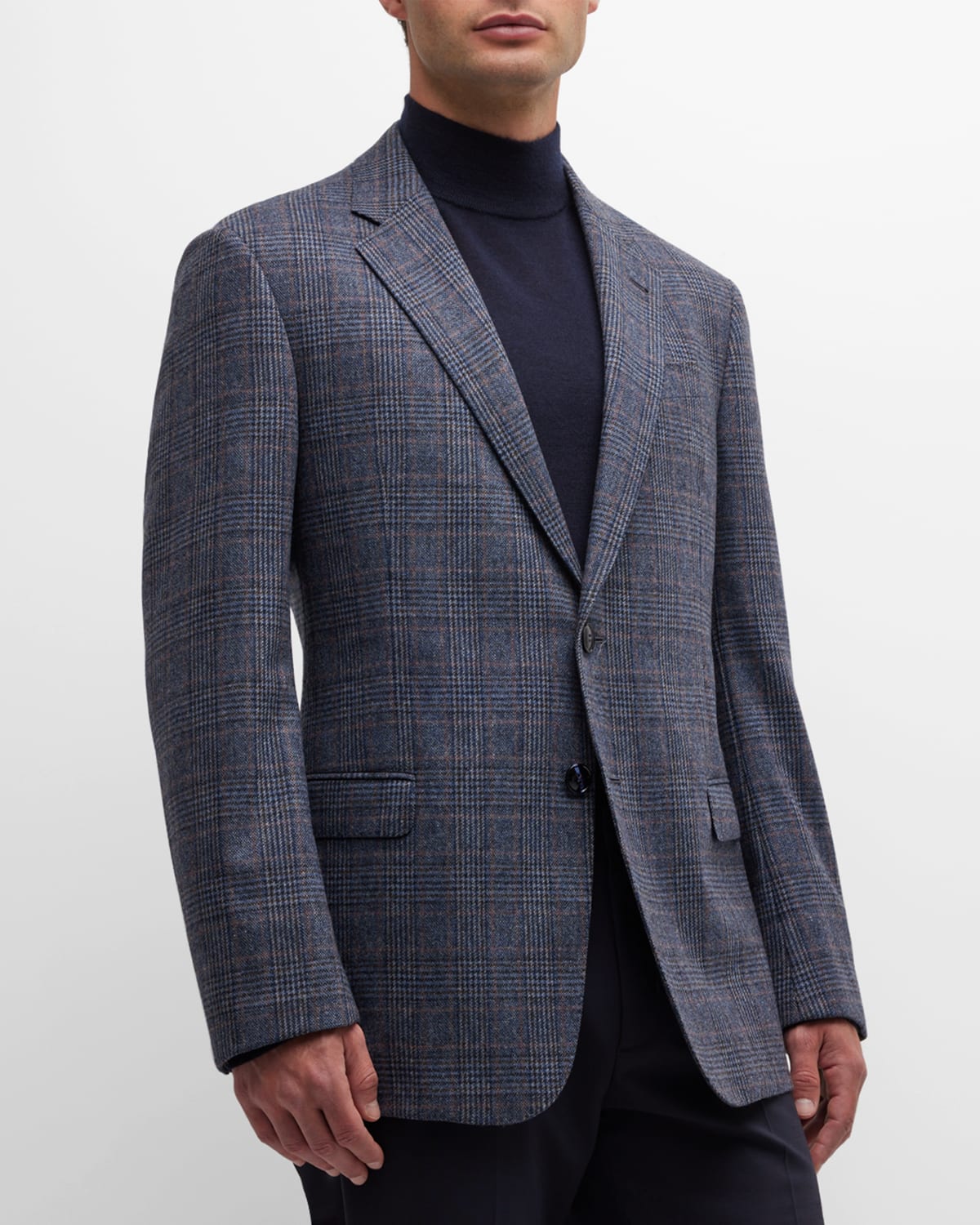 Giorgio Armani Men's Plaid Wool-cashmere Sport Coat In Solid Dark Blue