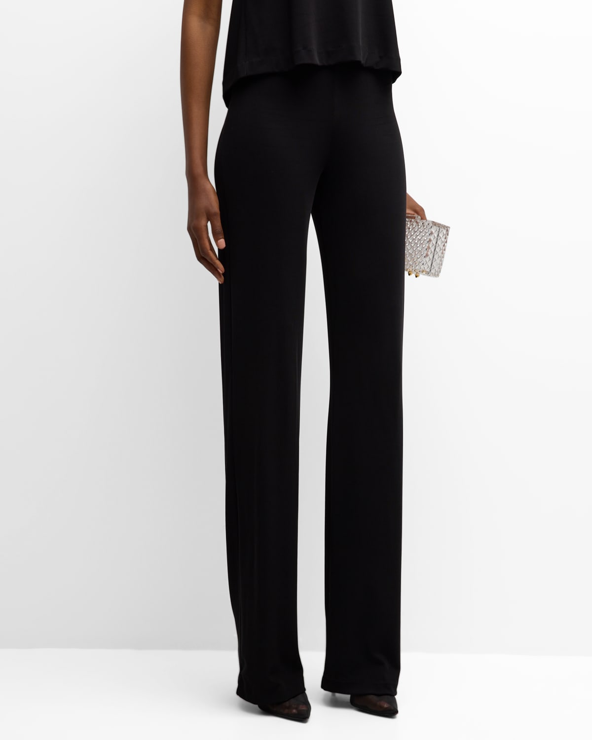 Chiara Boni La Petite Robe Ribbed High-rise Straight-leg Pants In Black