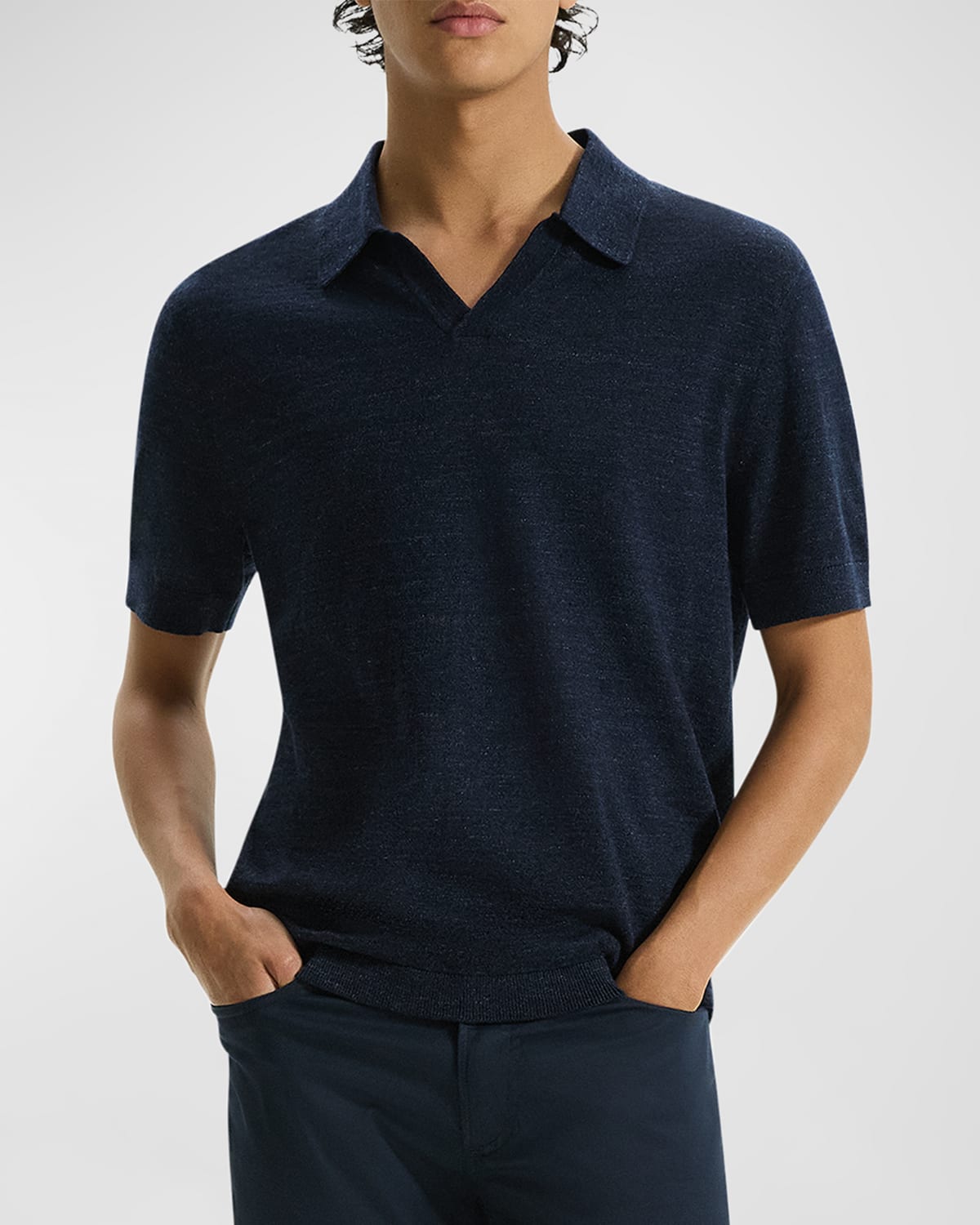 Theory Brenan Polo In Pacific Linen Baltic In New Baltic
