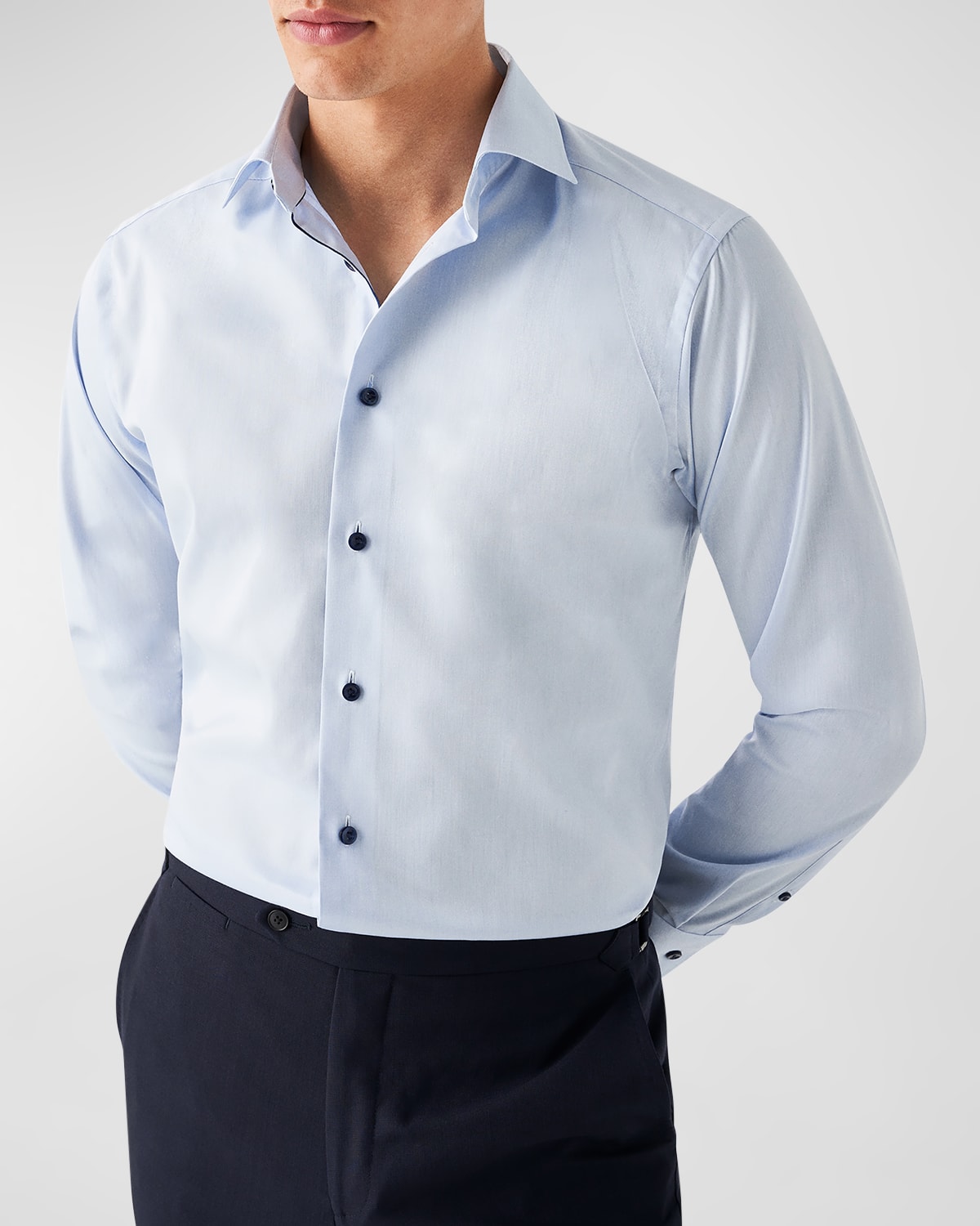 Shop Eton Men's Slim Fit Textured Twill Dress Shirt In Blue