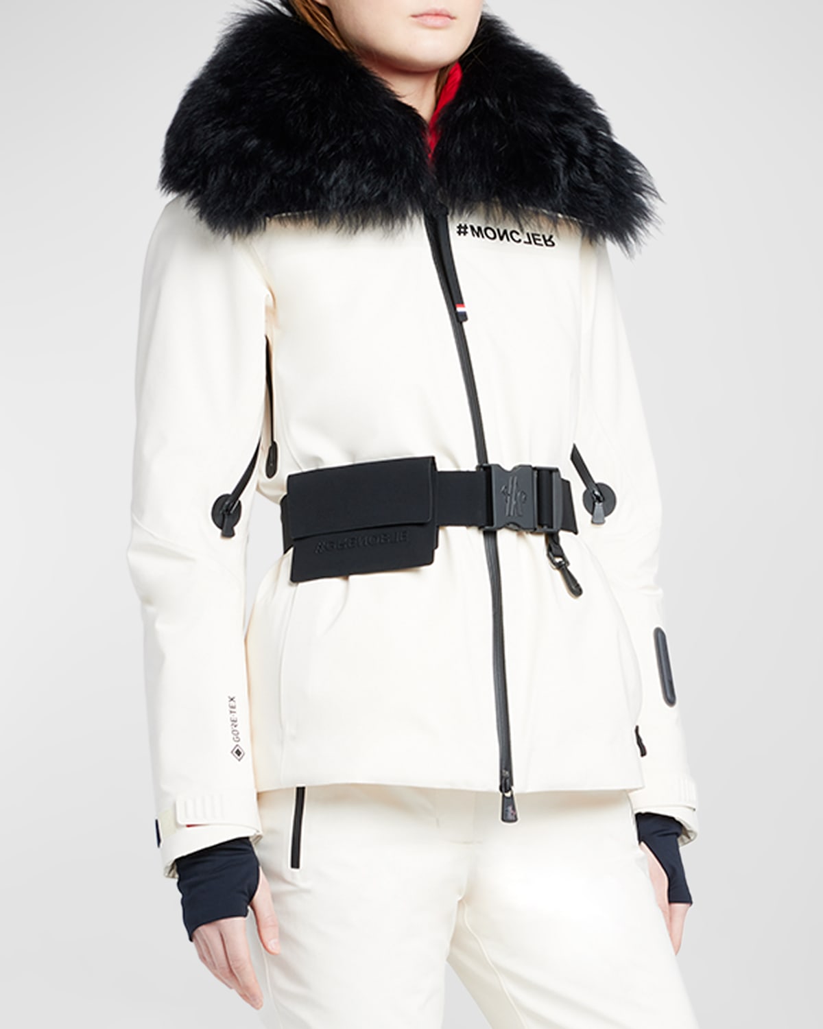 Vizelle Belted Down Jacket with Shearling Ruff