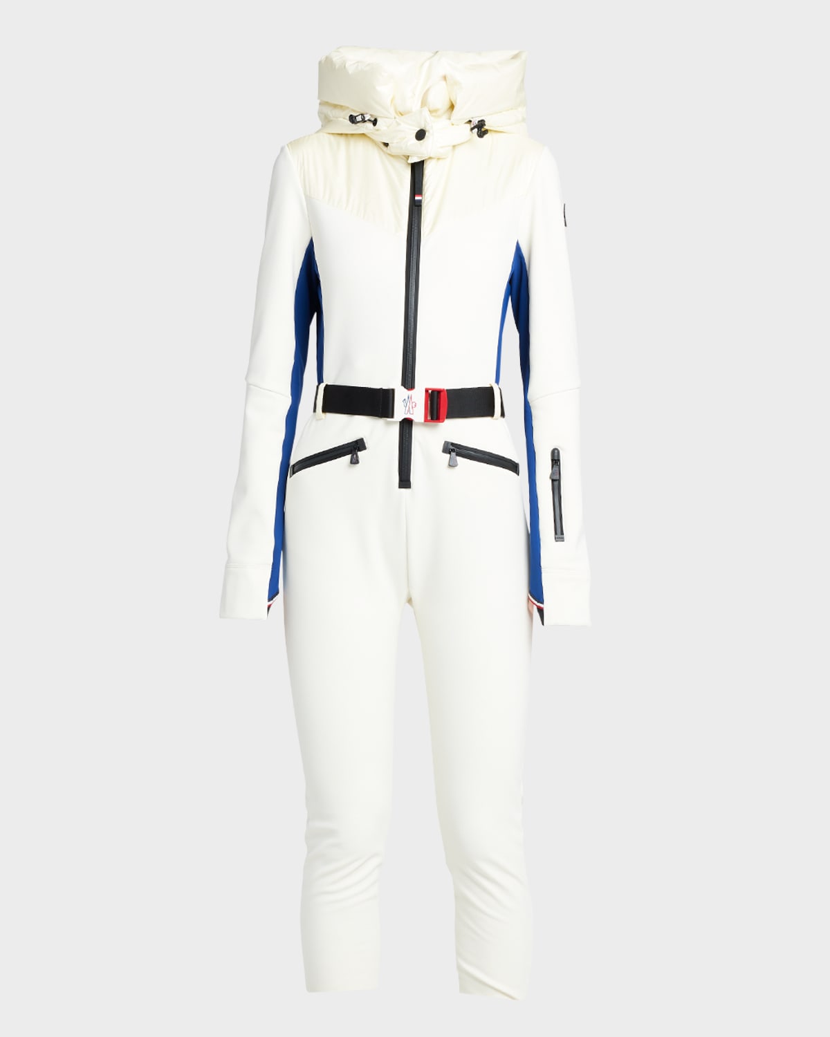 Moncler All-in-one Contrast Jumpsuit With Removable Hood In Dark Blue