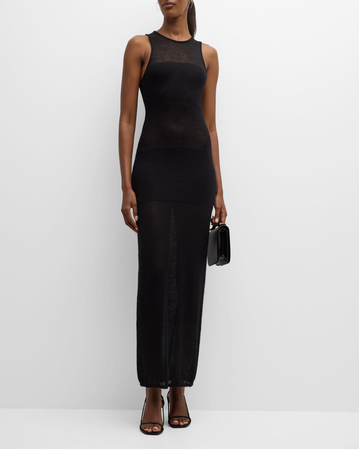 Shop Zeynep Arcay Sheer-panel Sleeveless Mohair Knit Midi Dress In Black