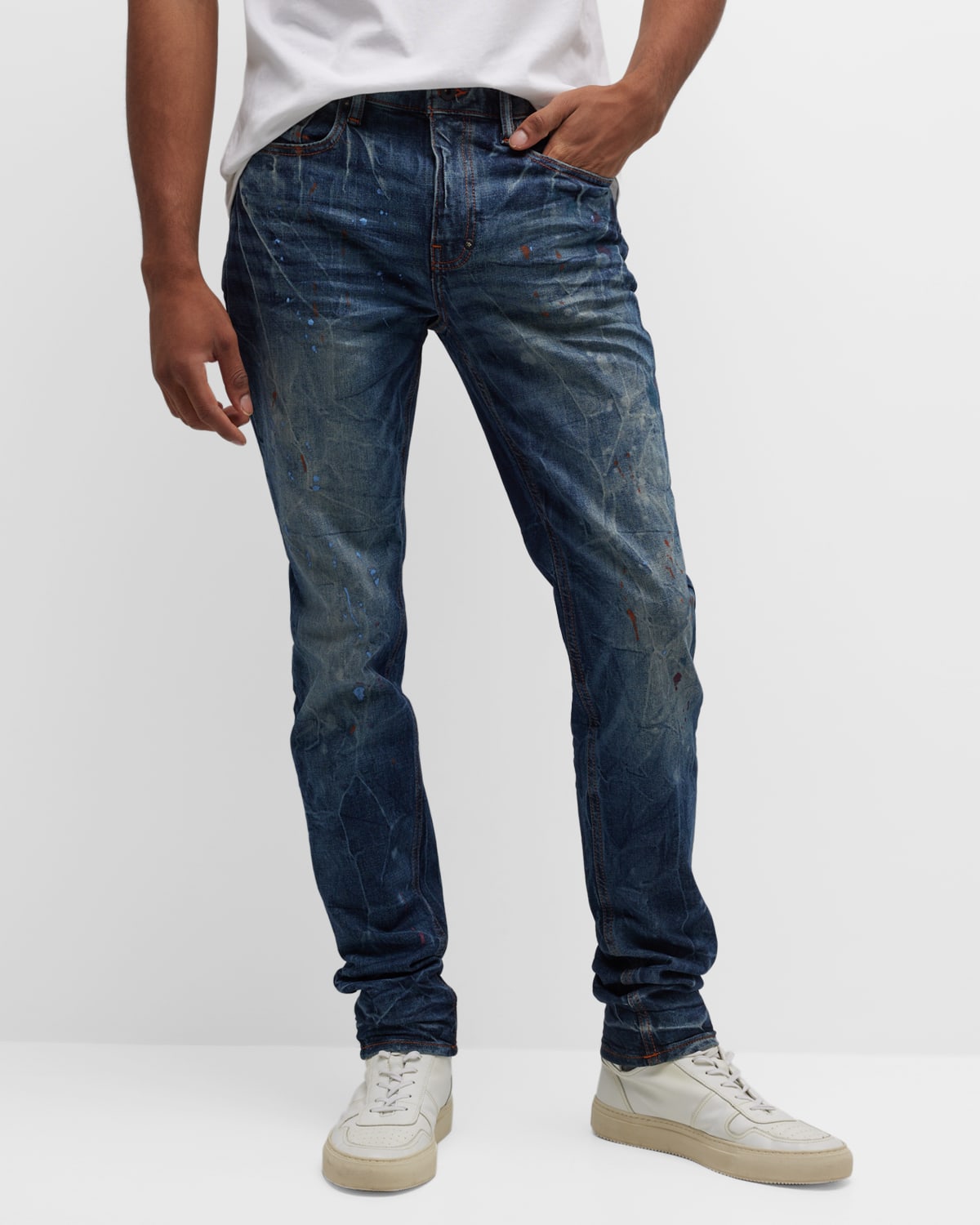 Shop Prps Men's Slim Paint Splatter Jeans In Indigo Splatter