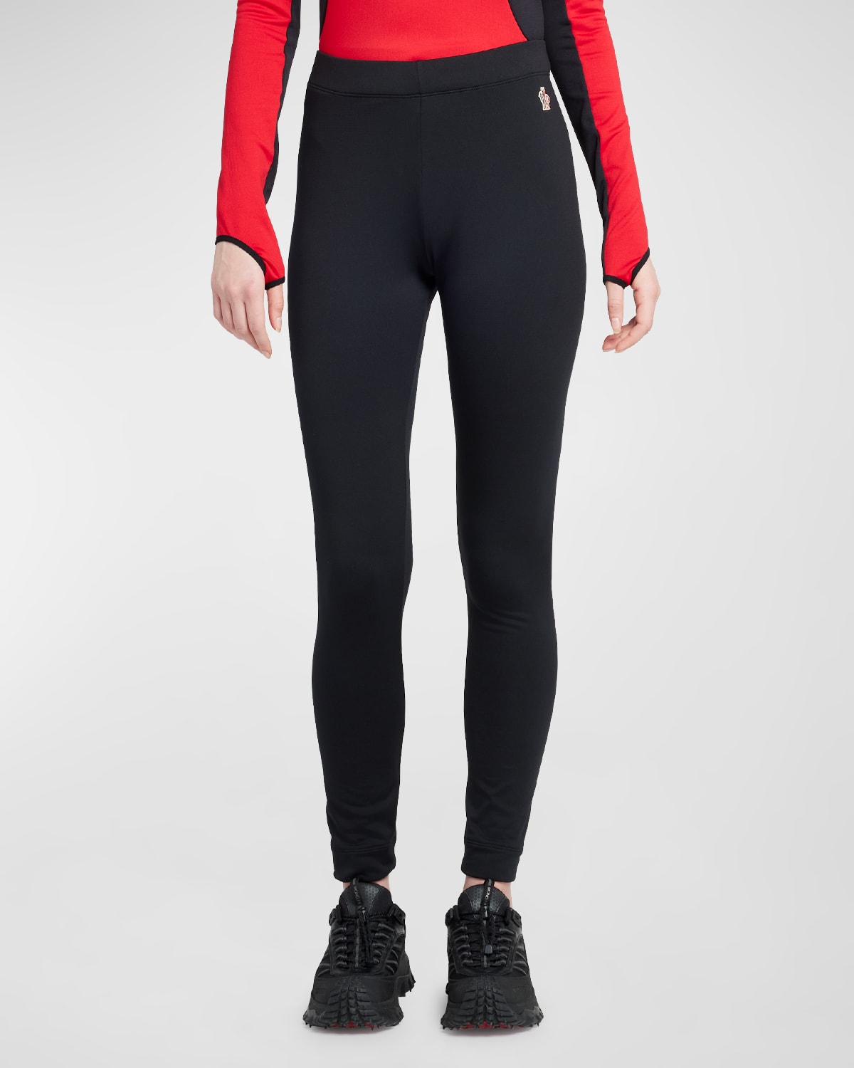 Moncler Fitted Leggings With Logo Detail In Black