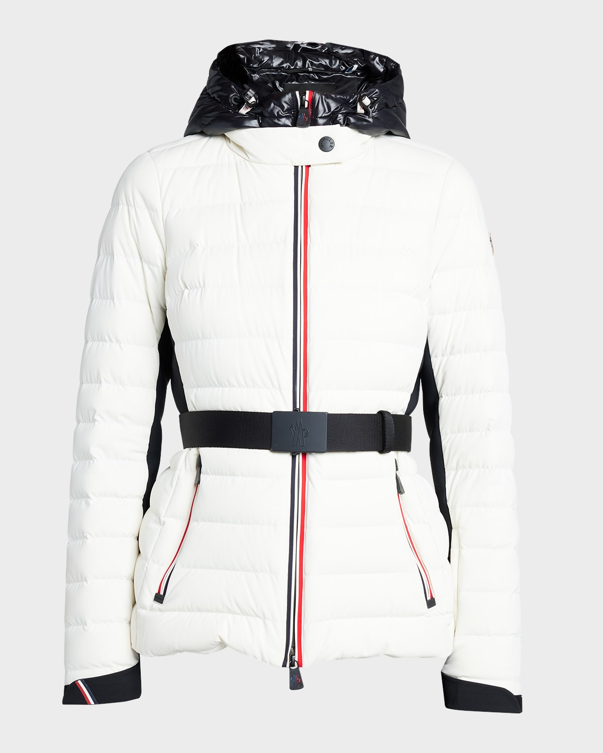 Shop Moncler Bruche Contrast Belted Puffer Jacket In White