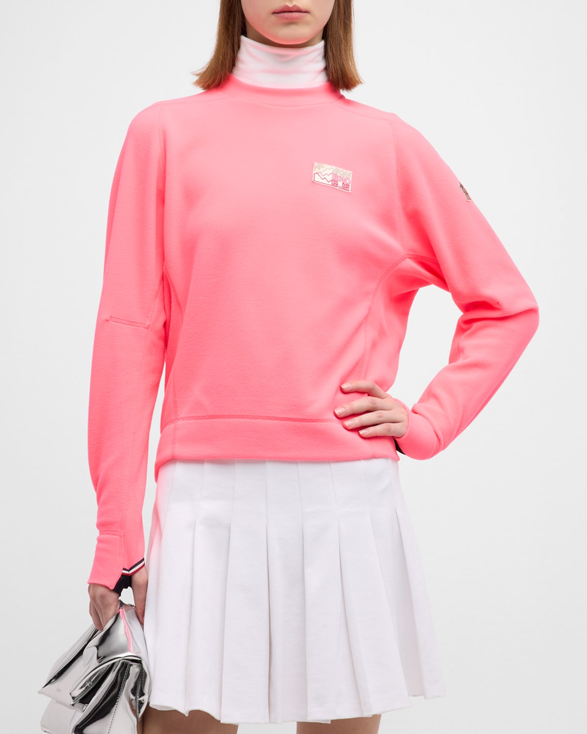 Moncler Fleece Sweatshirt With Logo Patch In Pink