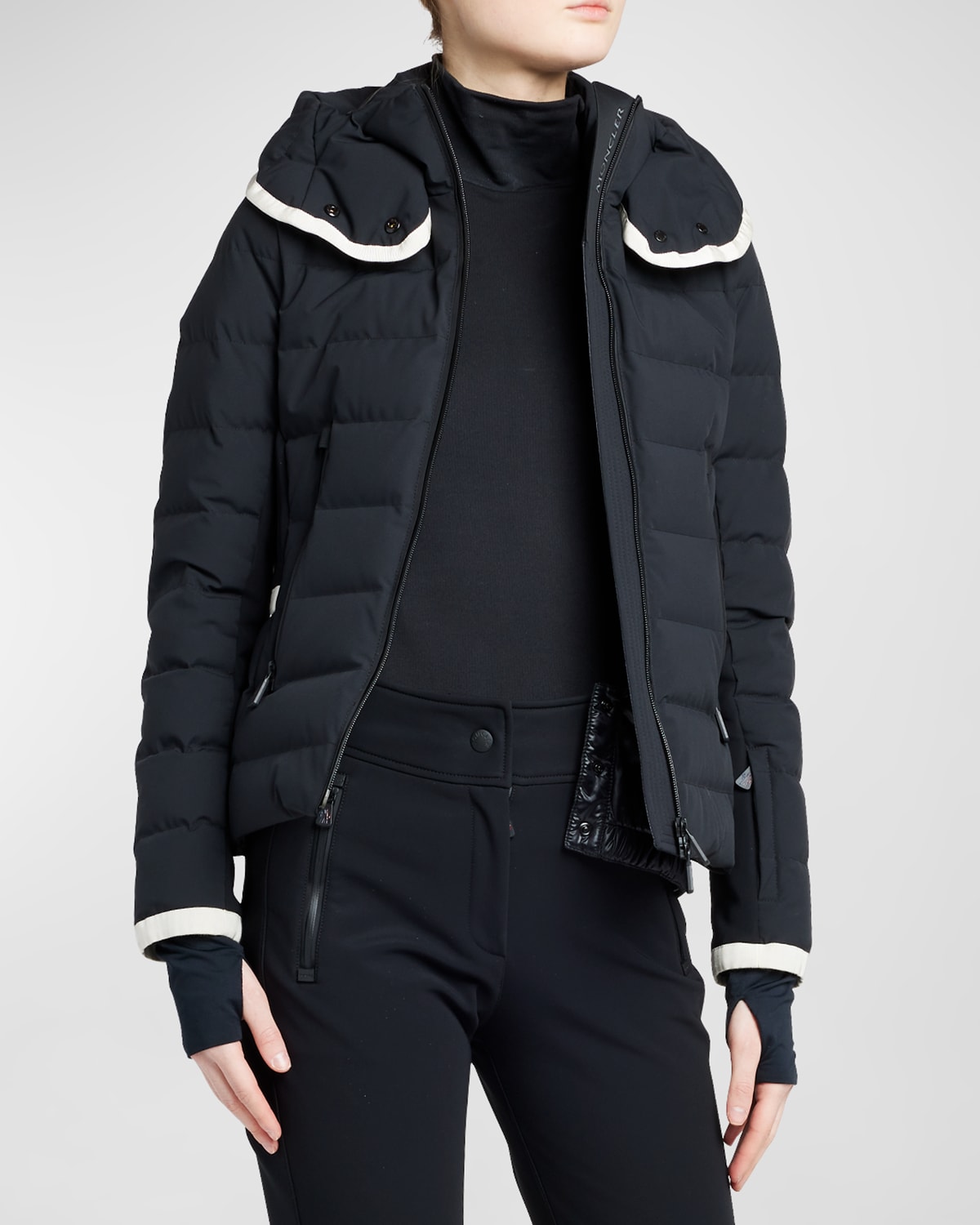 Moncler Lamoura Puffer Jacket With Contrast Trim In Black