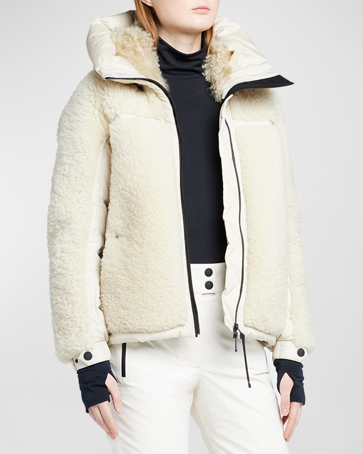 Moncler Epicea Down Shearling Bomber Jacket In Beige