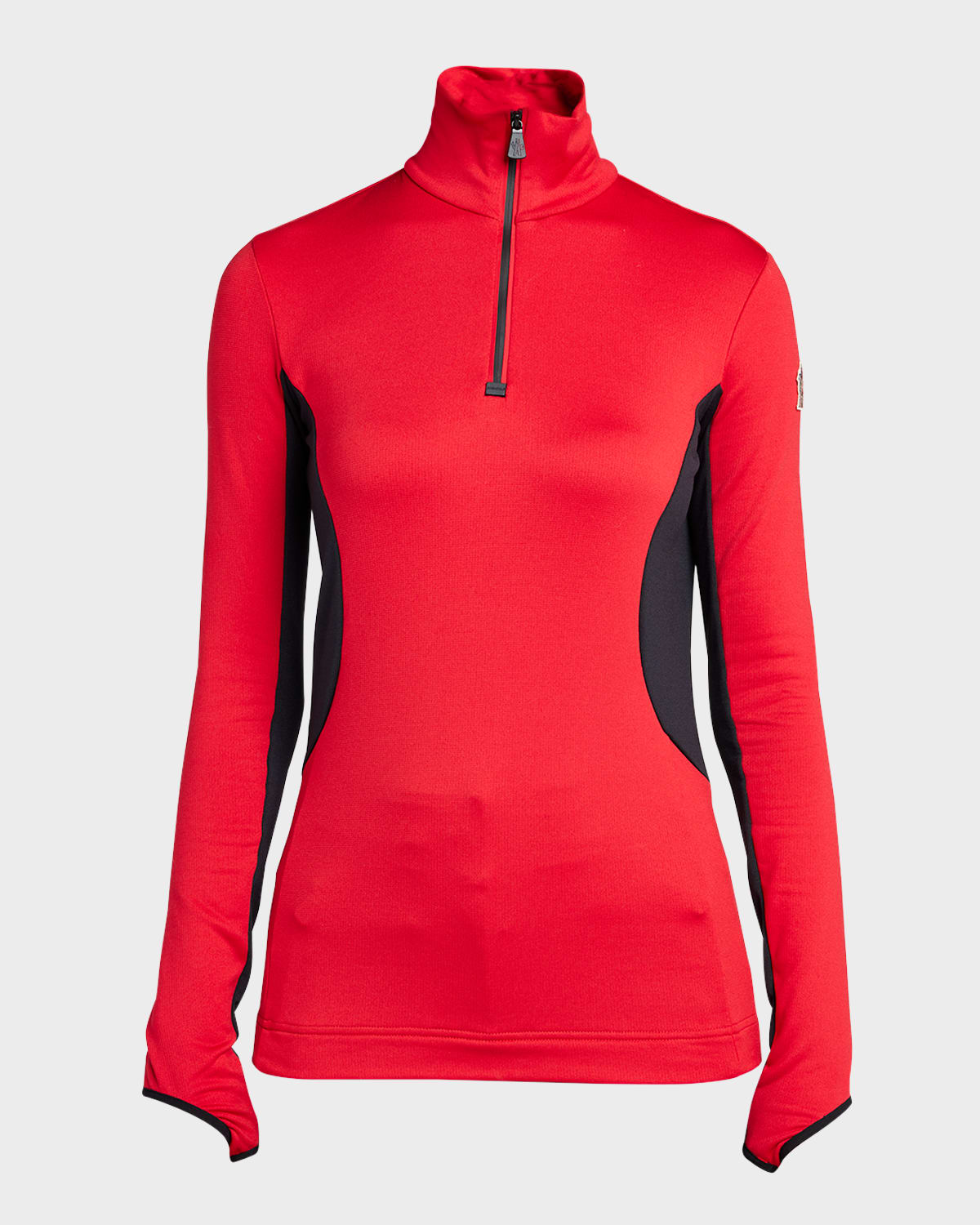 Shop Moncler Colorblock Quarter-zip Sweatshirt In Dark Red