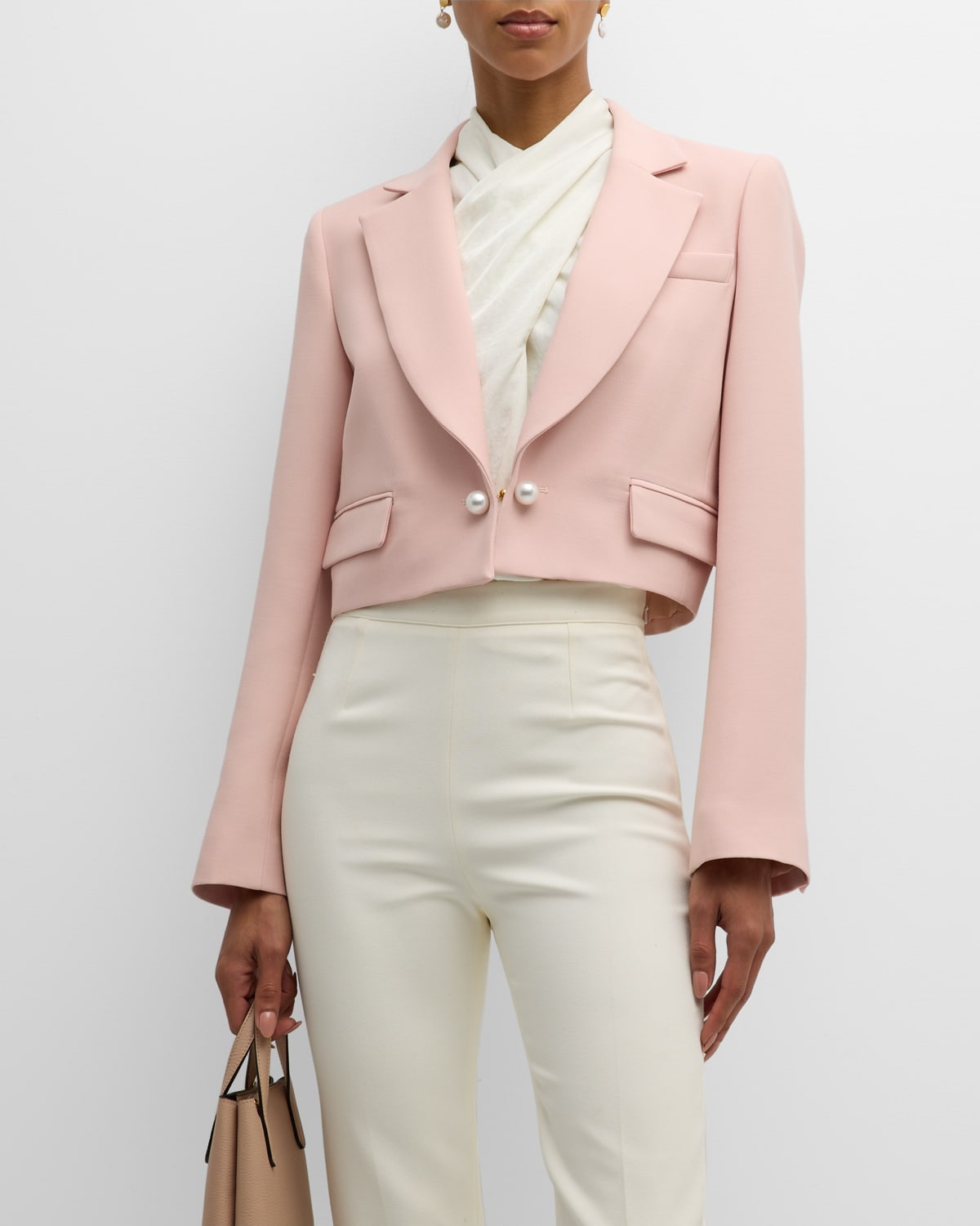 Adam Lippes Pearlescent-button Single-breasted Crop Blazer Jacket In Primrose