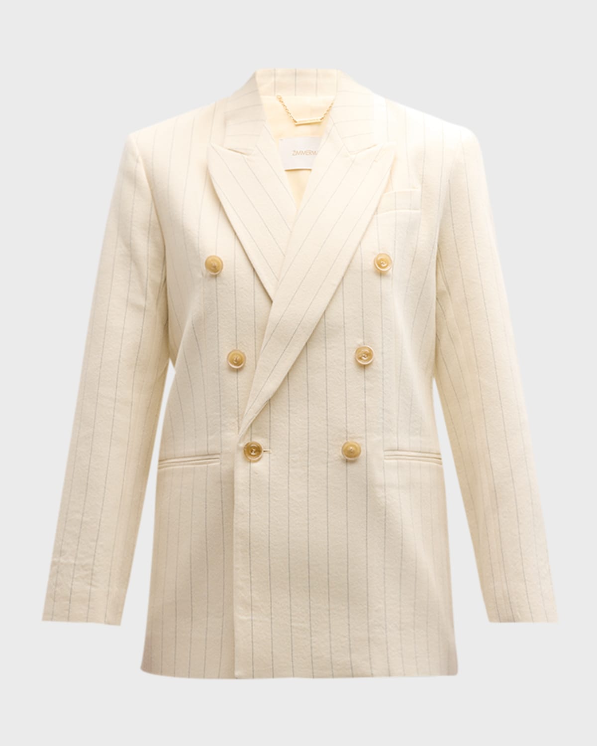 Zimmermann Luminosity Oversized Double-breasted Pinstriped Wool And Cotton-blend Blazer In Cream Stripe