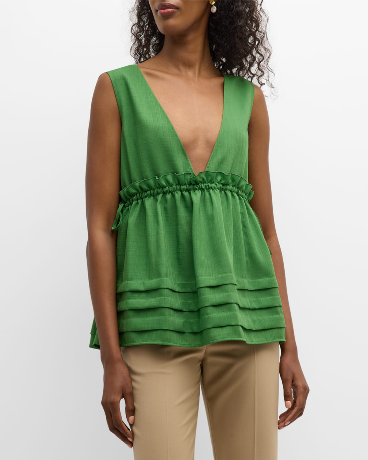 Park Plunging Drawstring Sleeveless Top