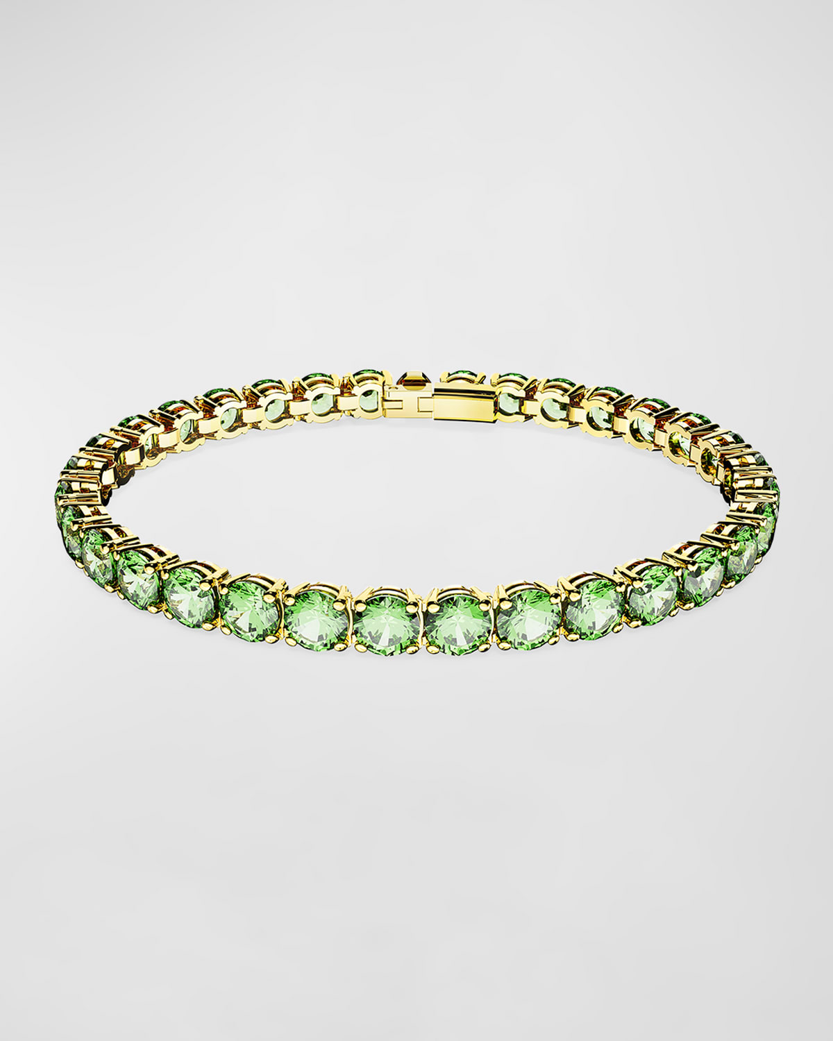 SWAROVSKI MATRIX GOLD-TONE ROUND-CUT GREEN CRYSTAL TENNIS BRACELET