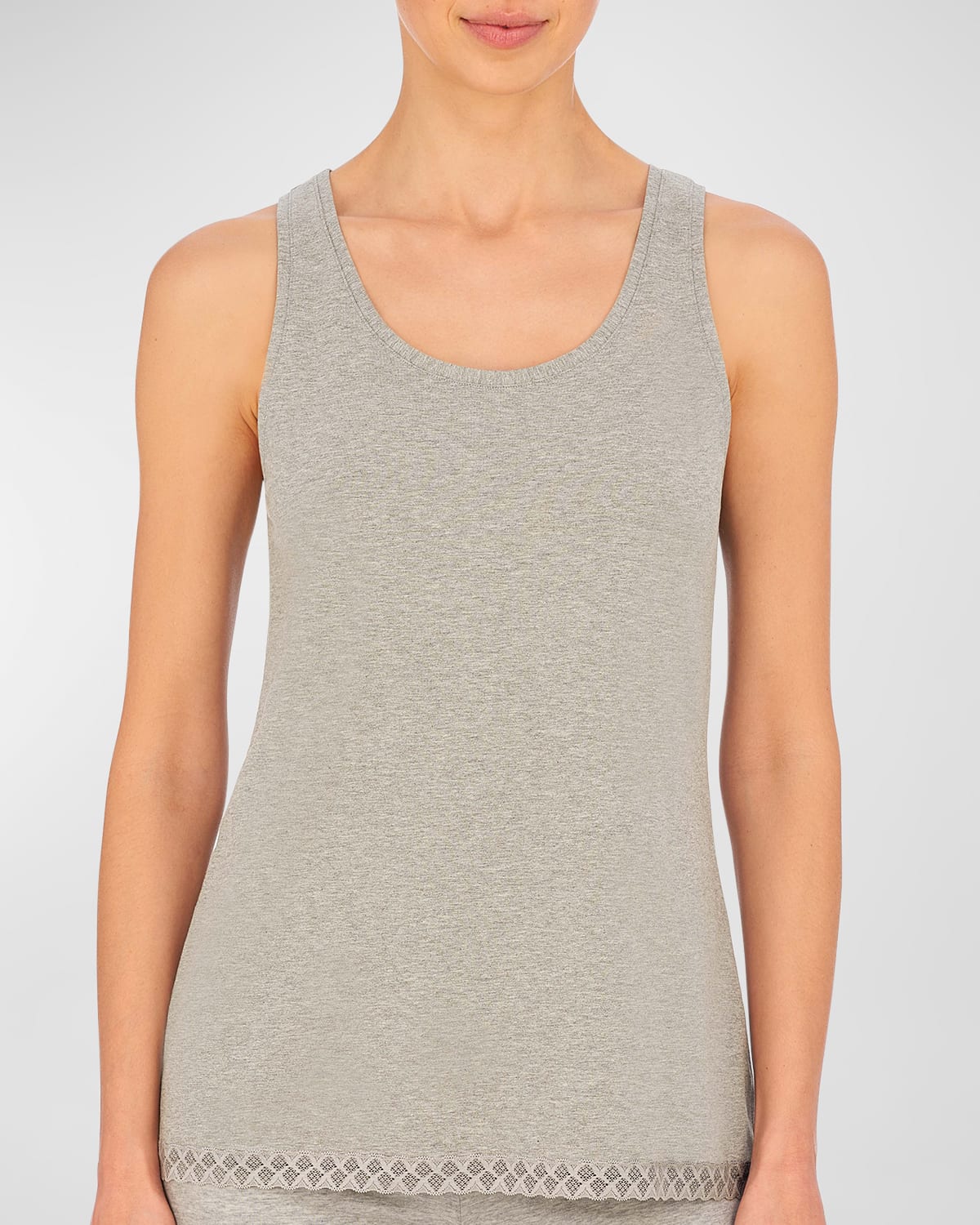 NATORI BLISS SCOOP-NECK LACE-TRIM COTTON TANK