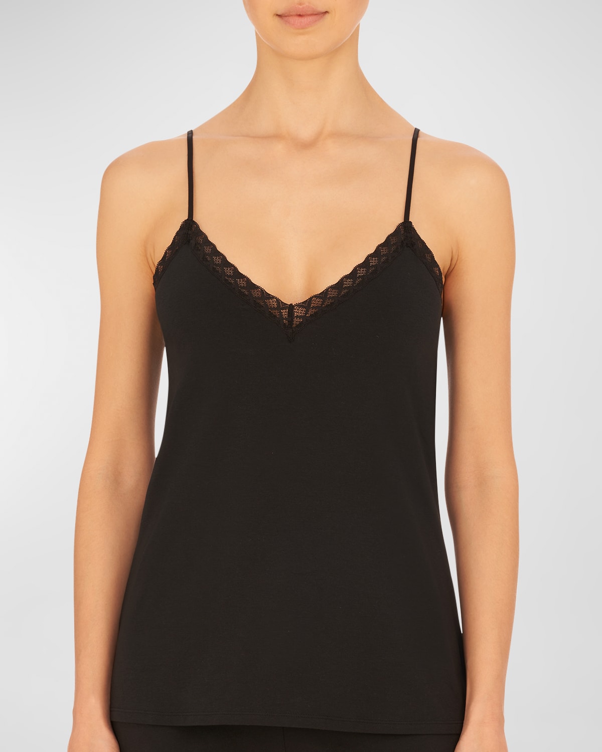 NATORI BLISS LACE-TRIM V-NECK COTTON CAMI