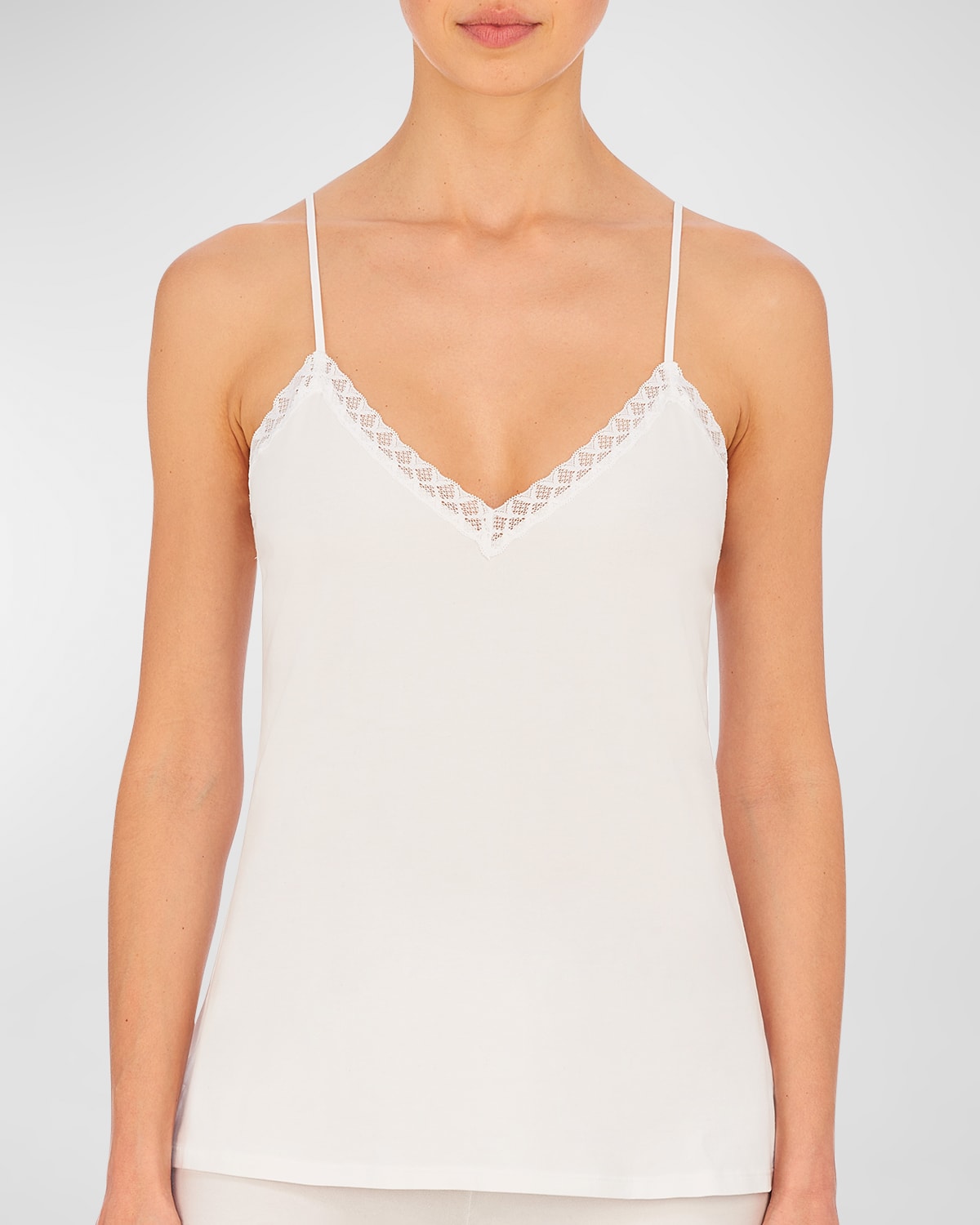 Natori Bliss Lace-trim V-neck Cotton Cami In White