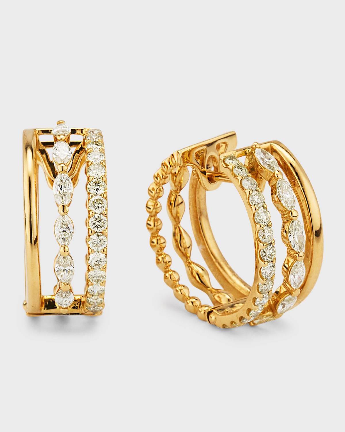 18K Yellow Gold Huggie Earrings with Marquise and Round Yellow Diamonds