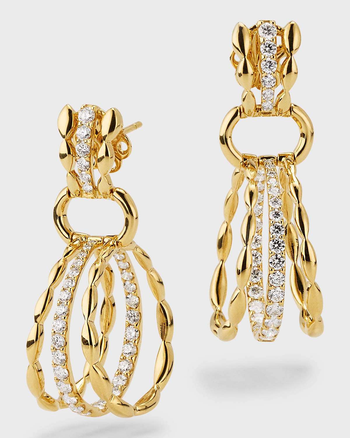 18K Yellow Gold Hoop Drop Earrings with Diamonds