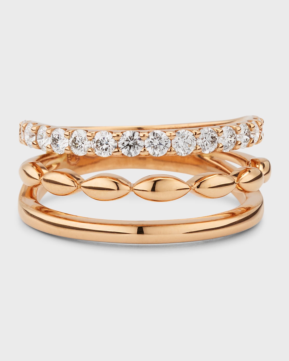 18K Pink Gold 3 Row Ring with Diamonds