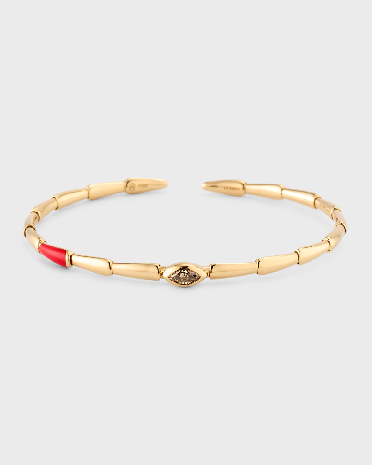 18K Yellow Gold Flex Bracelet with Brown Diamond and Red Ceramic