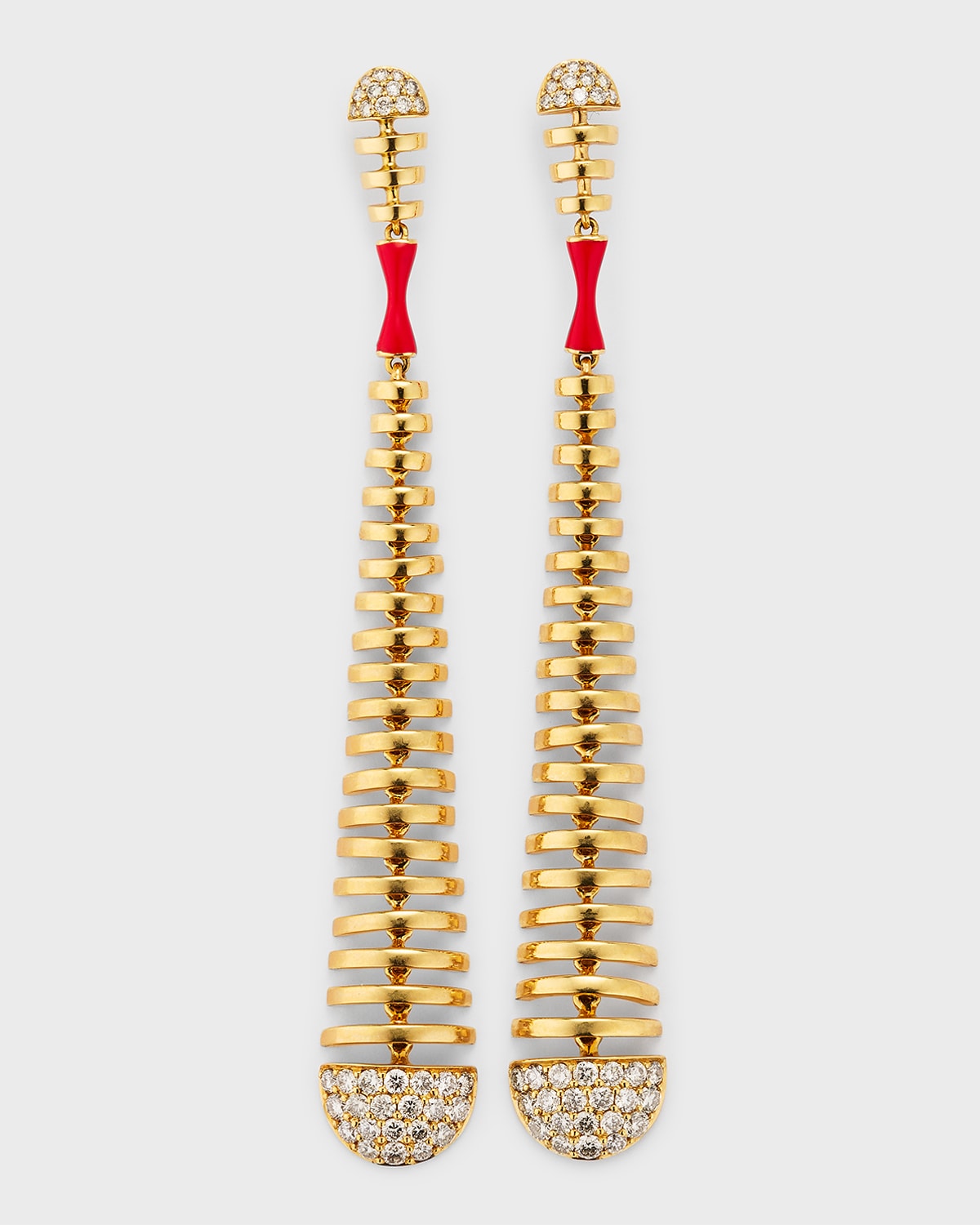 18K Yellow Gold Dangle Earrings with Brown Diamonds and Red Ceramic