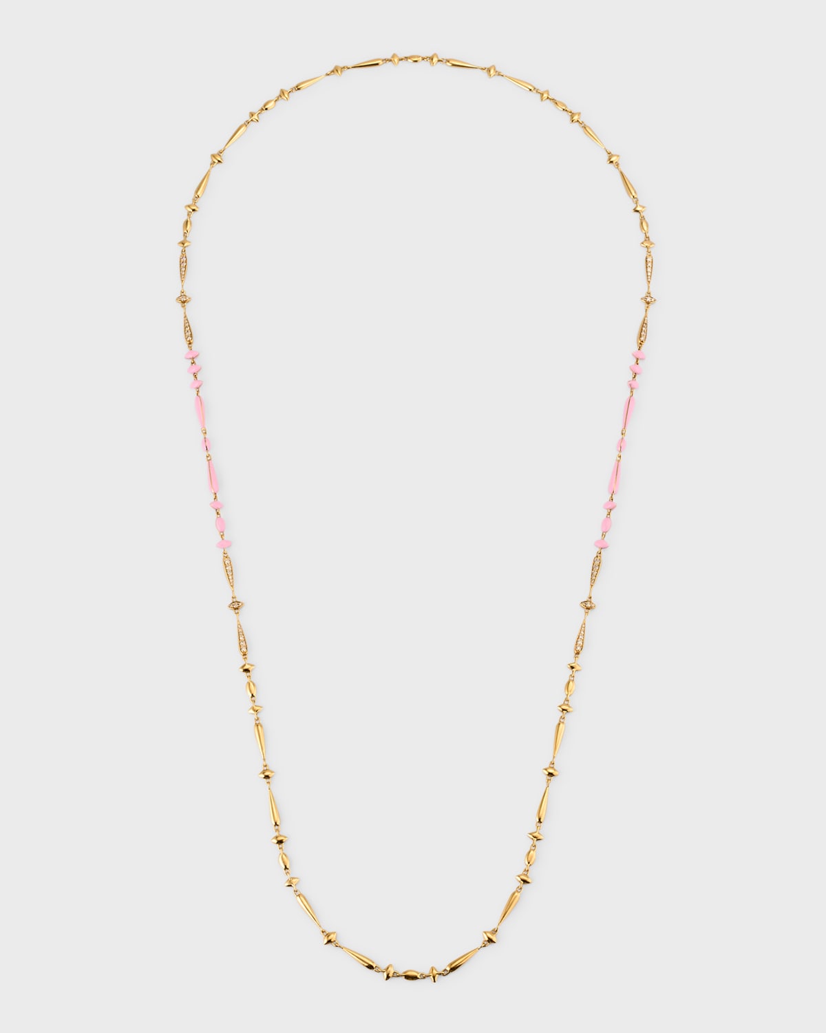 18K Yellow Gold Necklace with Brown Diamonds and Pink Ceramic