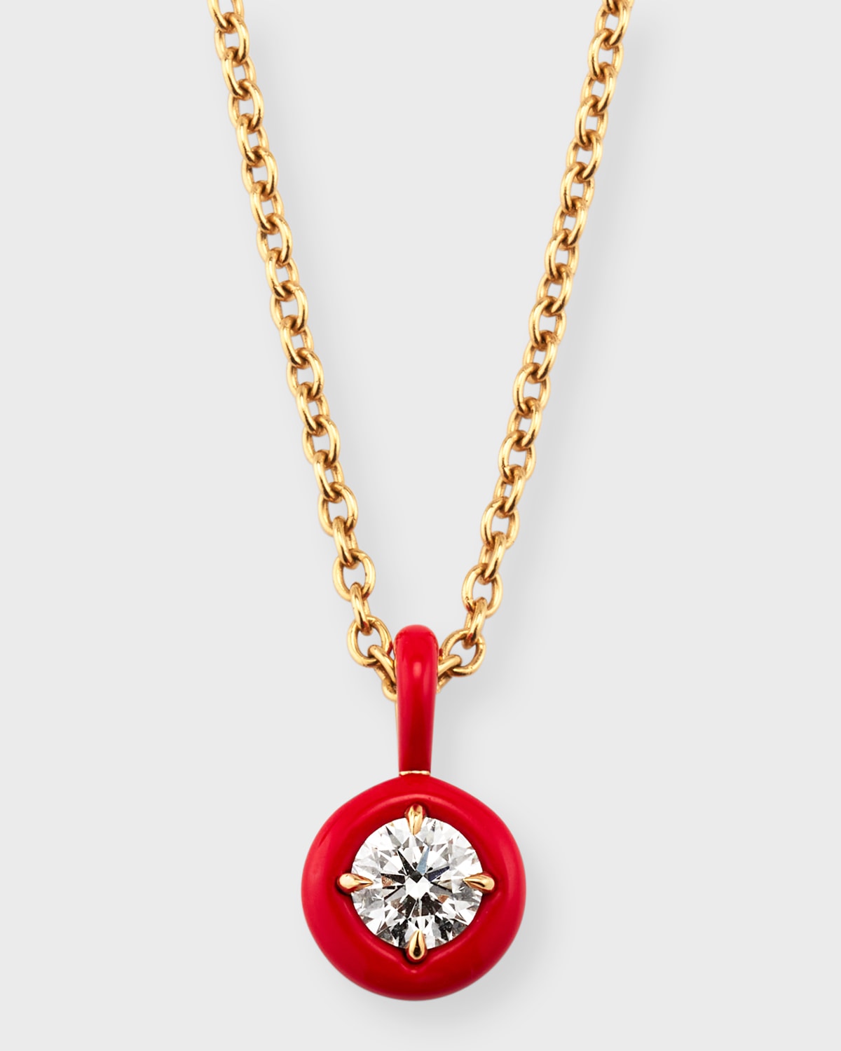 18K Pink Gold Red Ceramic and Diamond Charm on Necklace