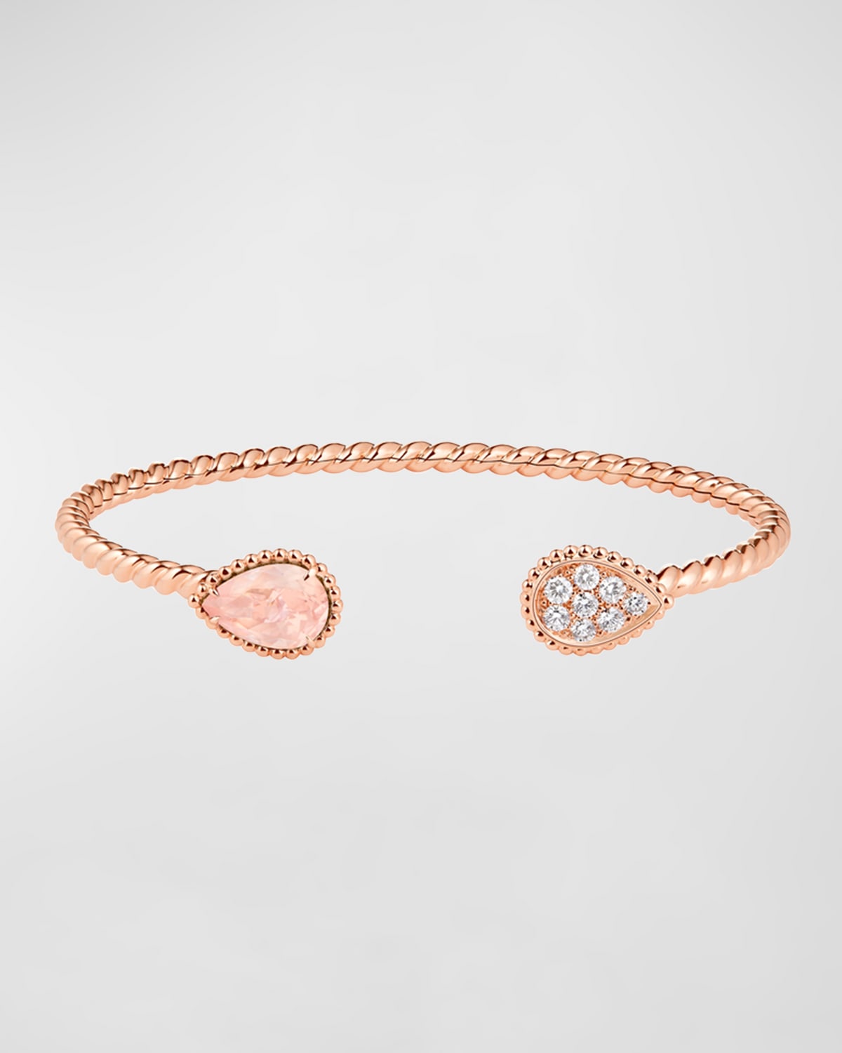 Boucheron Pink Gold Serpent Boheme 2 Small Motif Pink Quartz And Diamond Open Bracelet