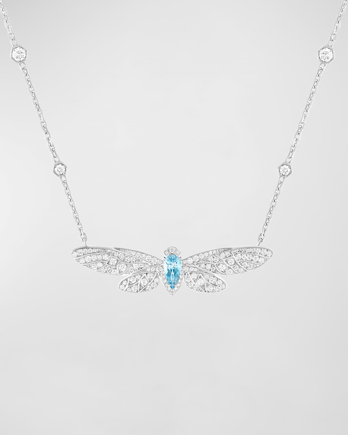 Boucheron Cicada White Gold Diamond & Aquamarine Pendant Necklace